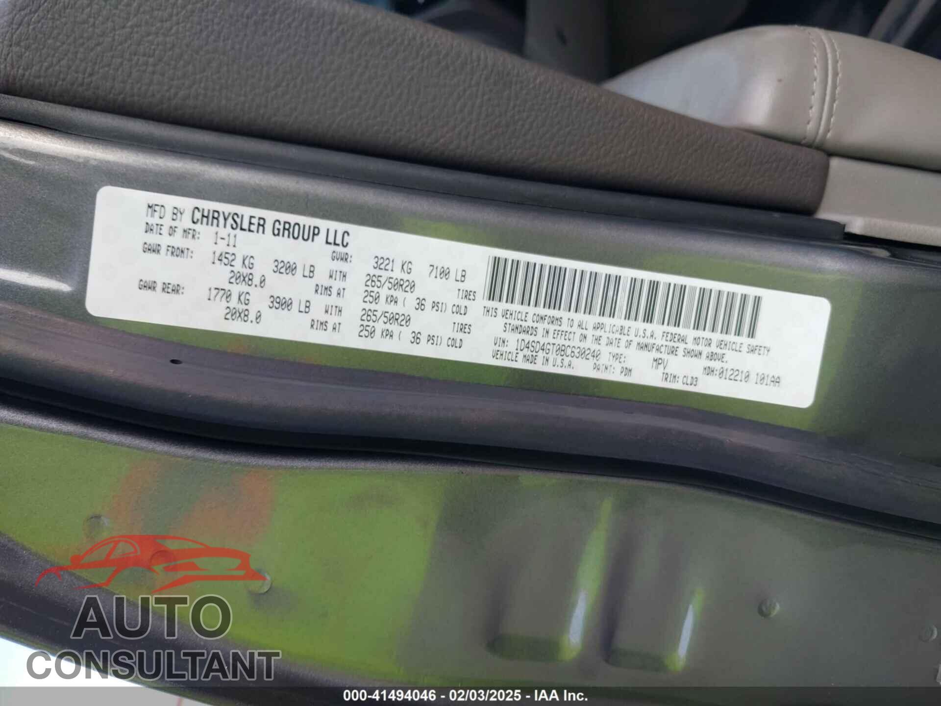 DODGE DURANGO 2011 - 1D4SD4GT0BC630240