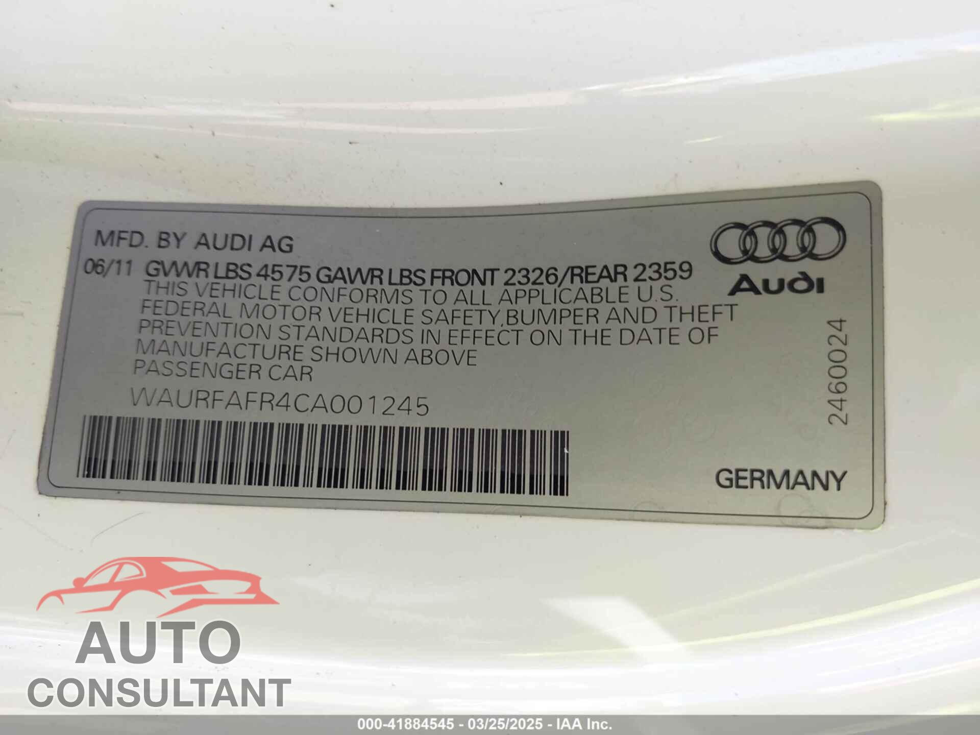 AUDI A5 2012 - WAURFAFR4CA001245