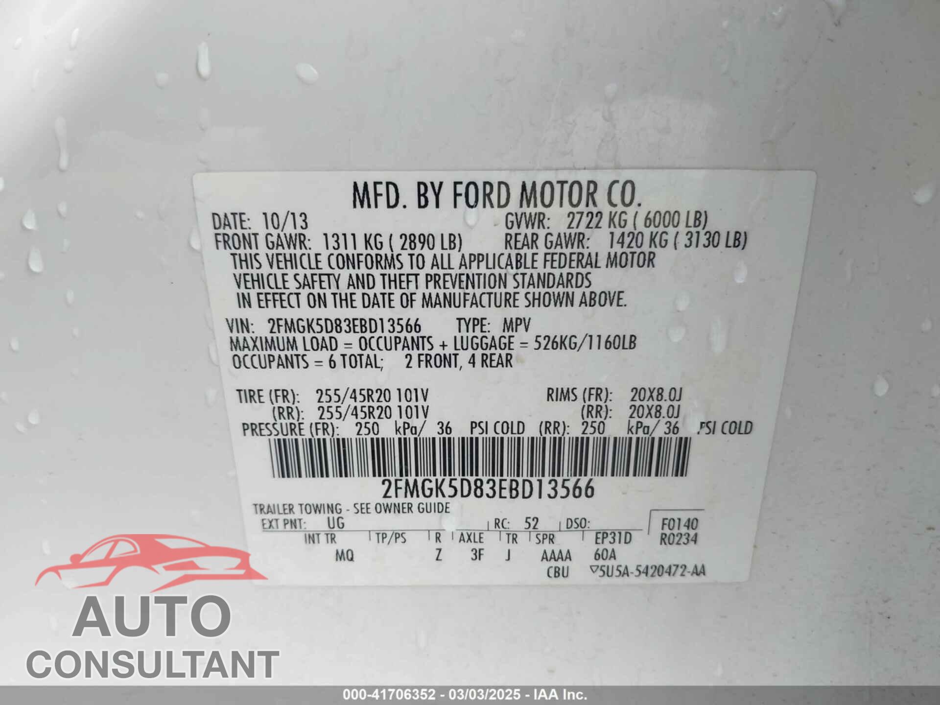 FORD FLEX 2014 - 2FMGK5D83EBD13566