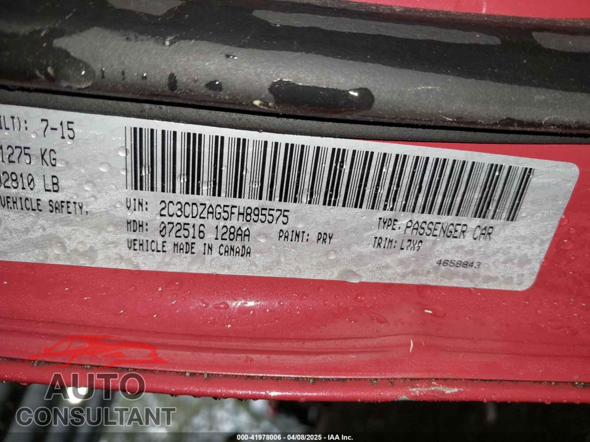 DODGE CHALLENGER 2015 - 2C3CDZAG5FH895575