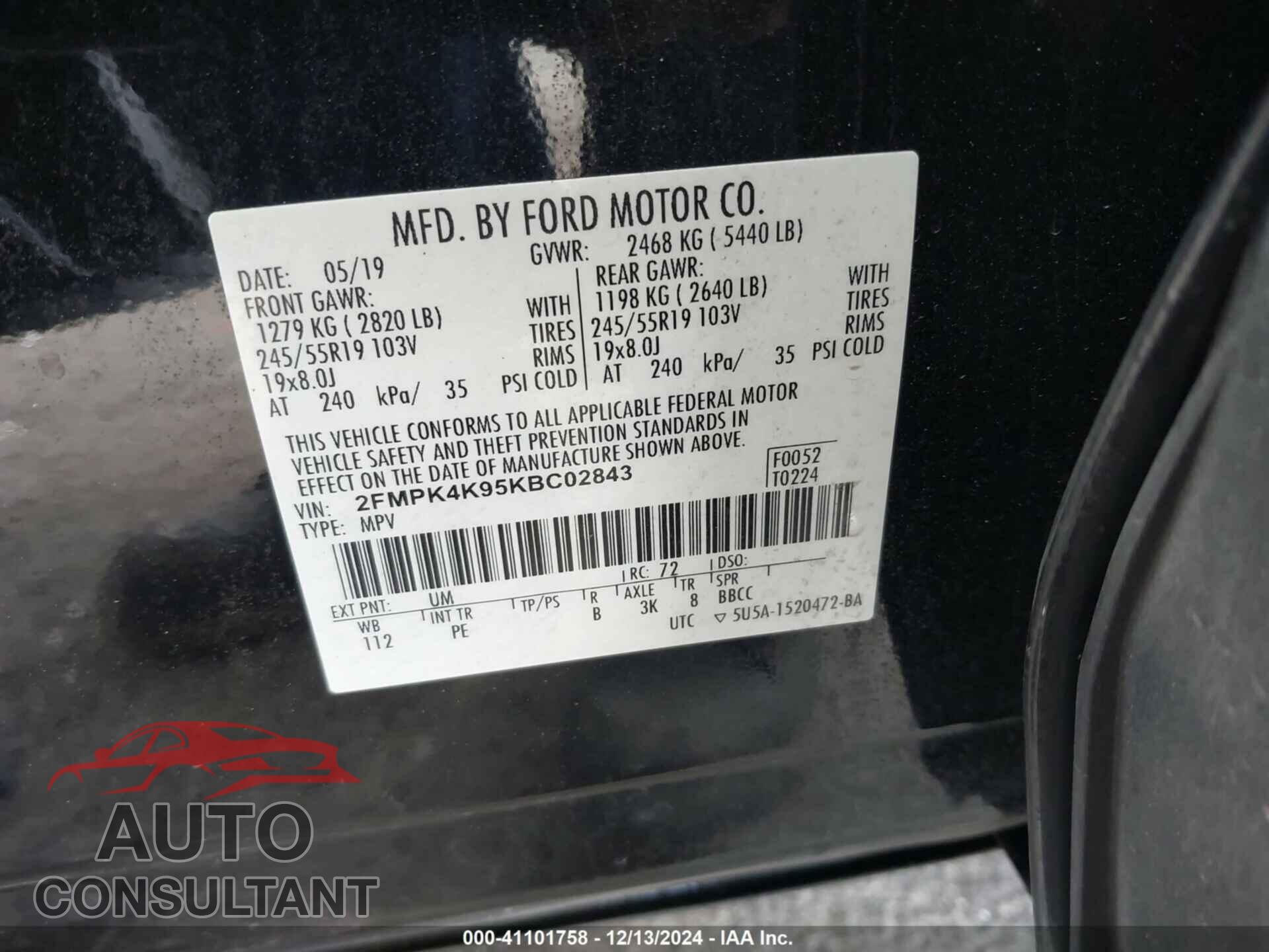 FORD EDGE 2019 - 2FMPK4K95KBC02843