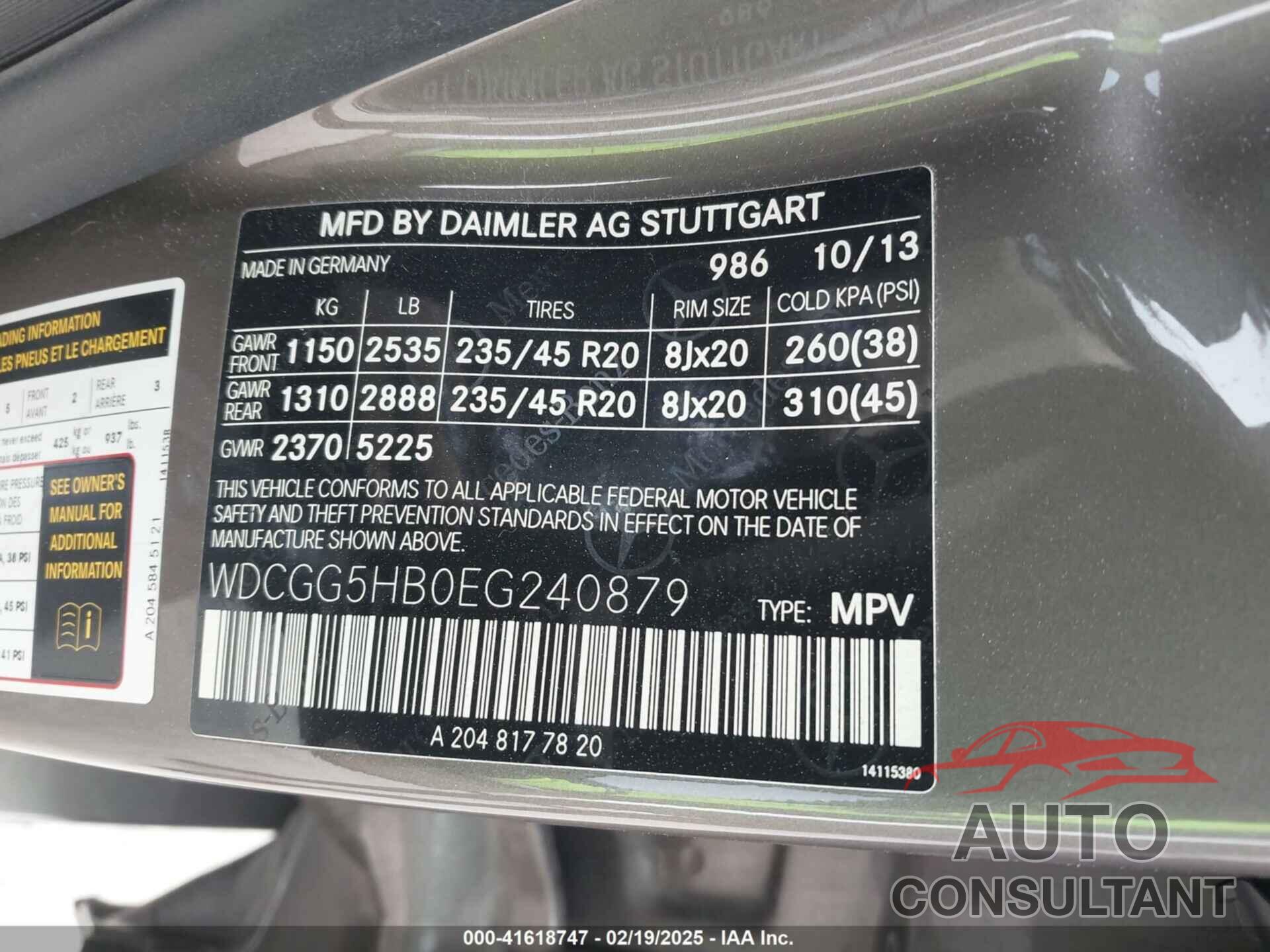 MERCEDES-BENZ GLK 350 2014 - WDCGG5HB0EG240879