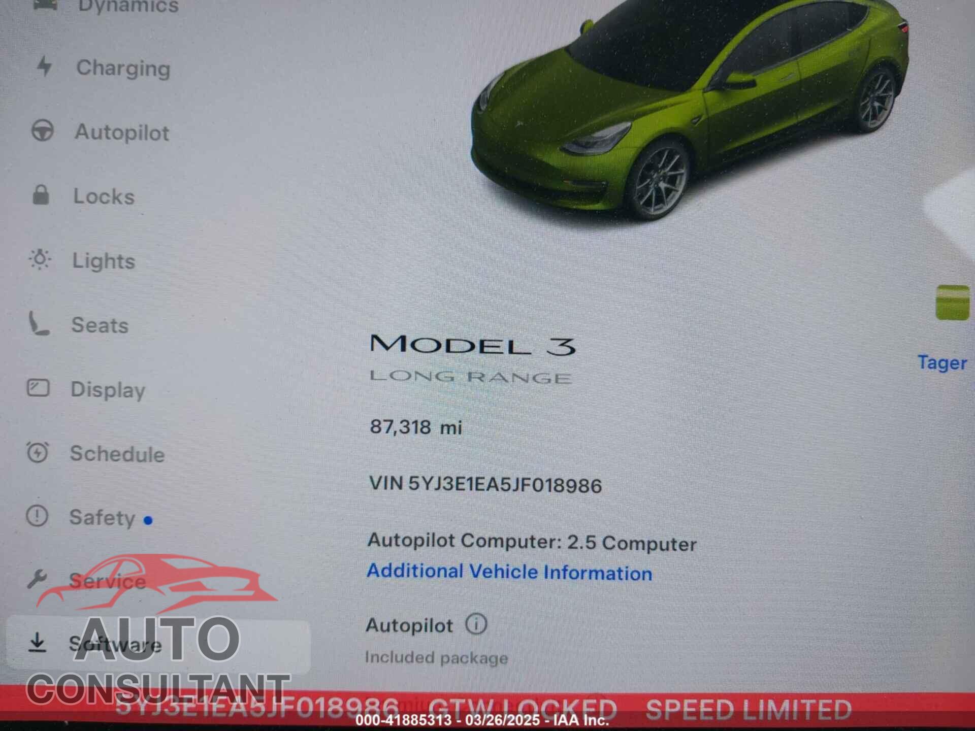 TESLA MODEL 3 2018 - 5YJ3E1EA5JF018986