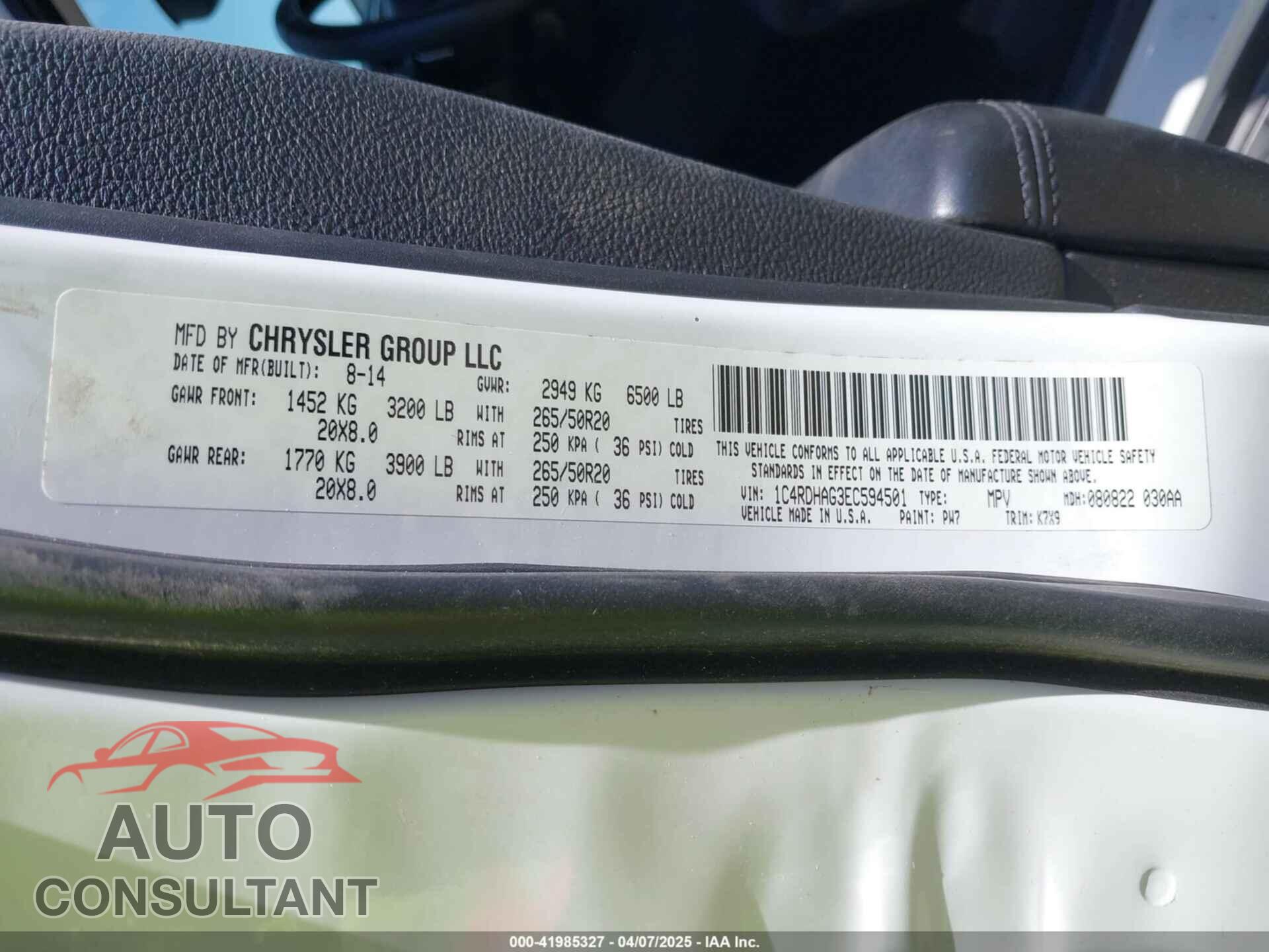 DODGE DURANGO 2014 - 1C4RDHAG3EC594501