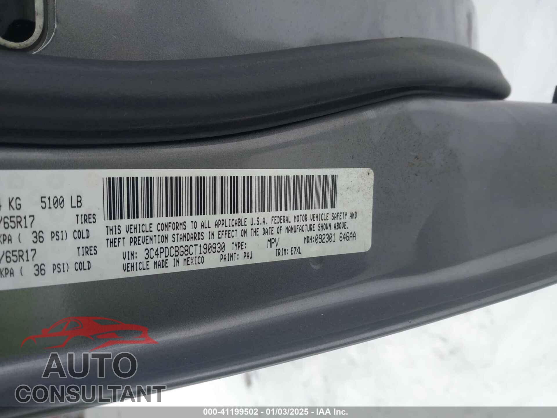 DODGE JOURNEY 2012 - 3C4PDCBG8CT190930