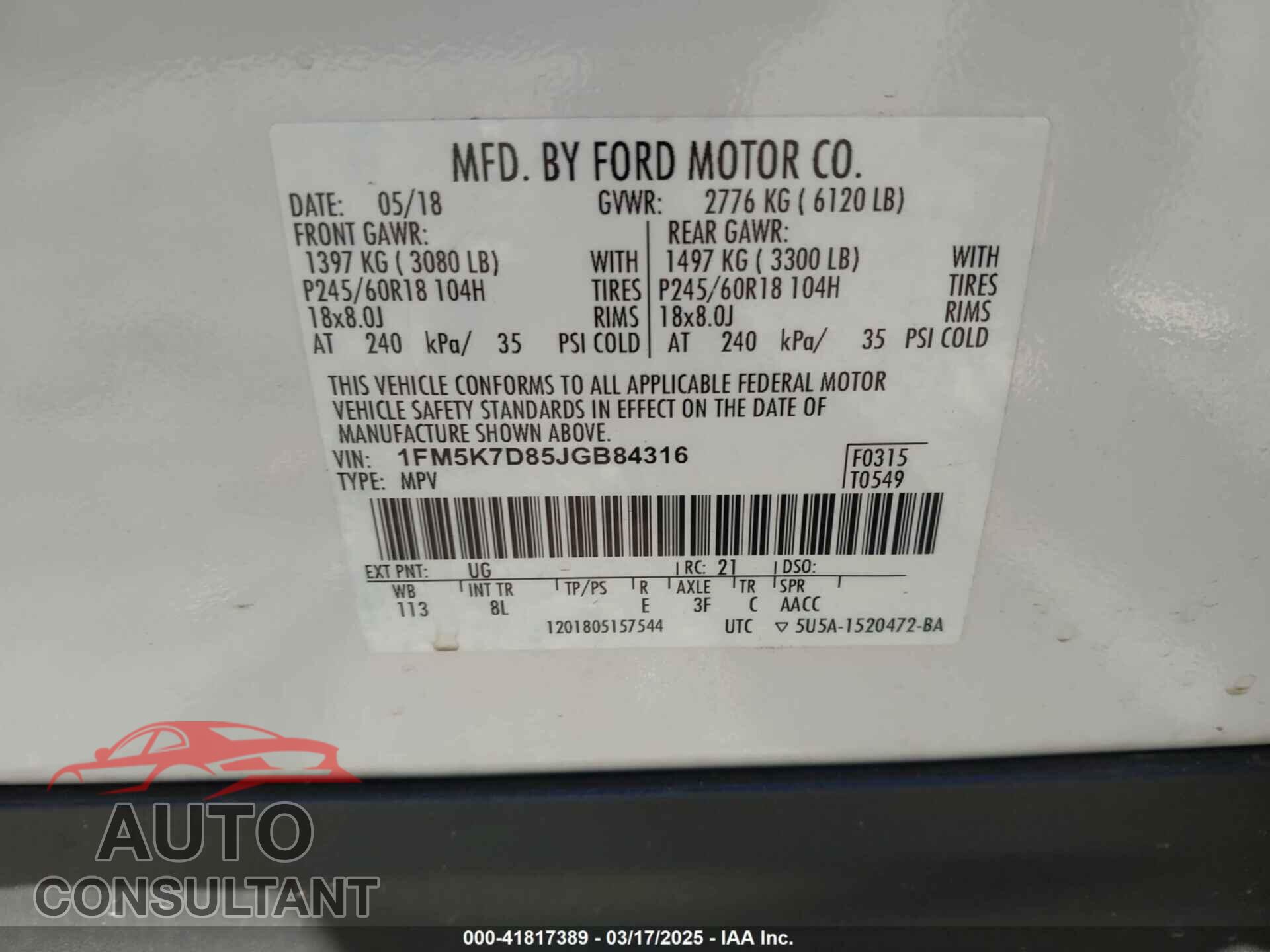 FORD EXPLORER 2018 - 1FM5K7D85JGB84316