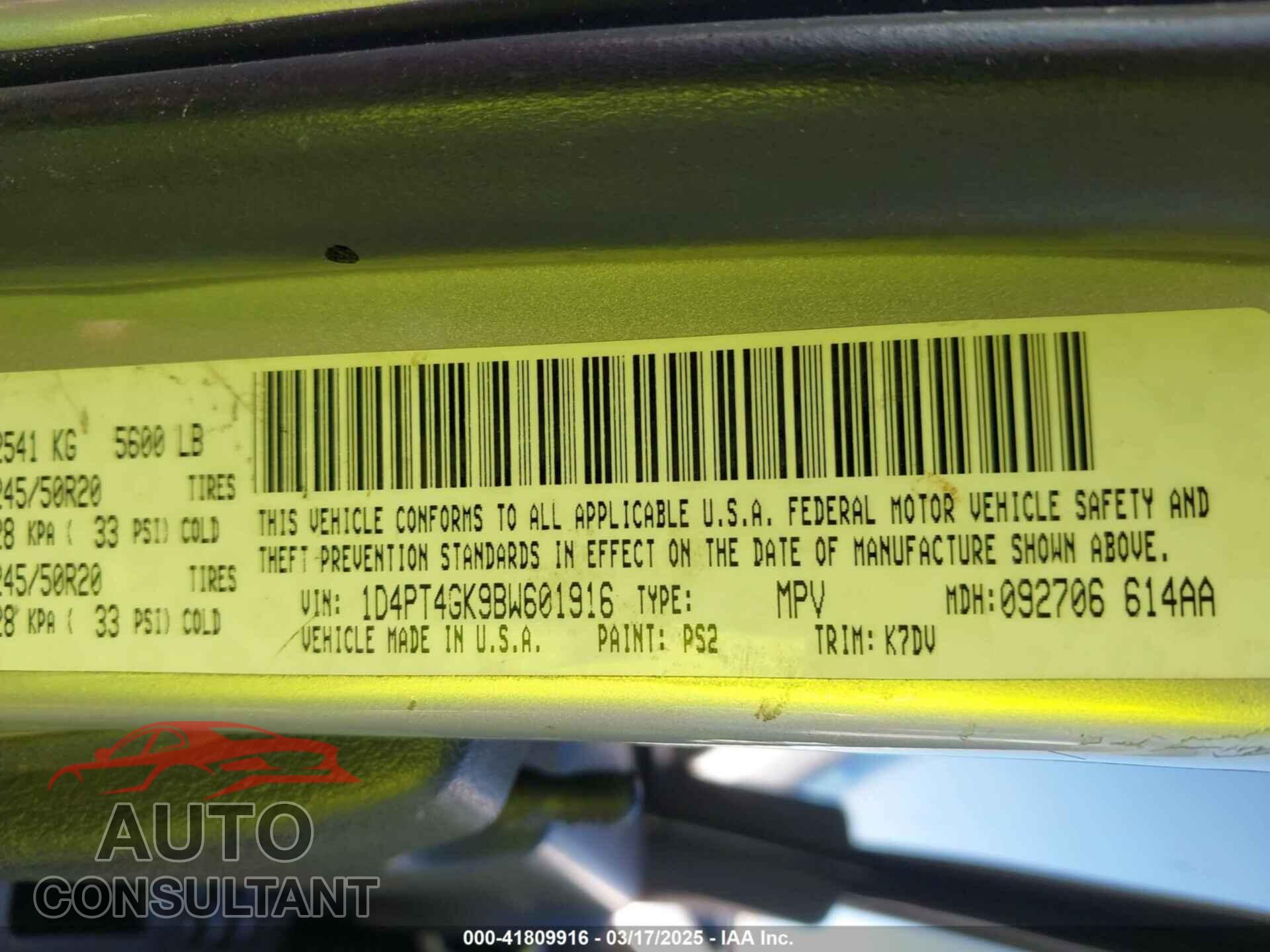 DODGE NITRO 2011 - 1D4PT4GK9BW601916