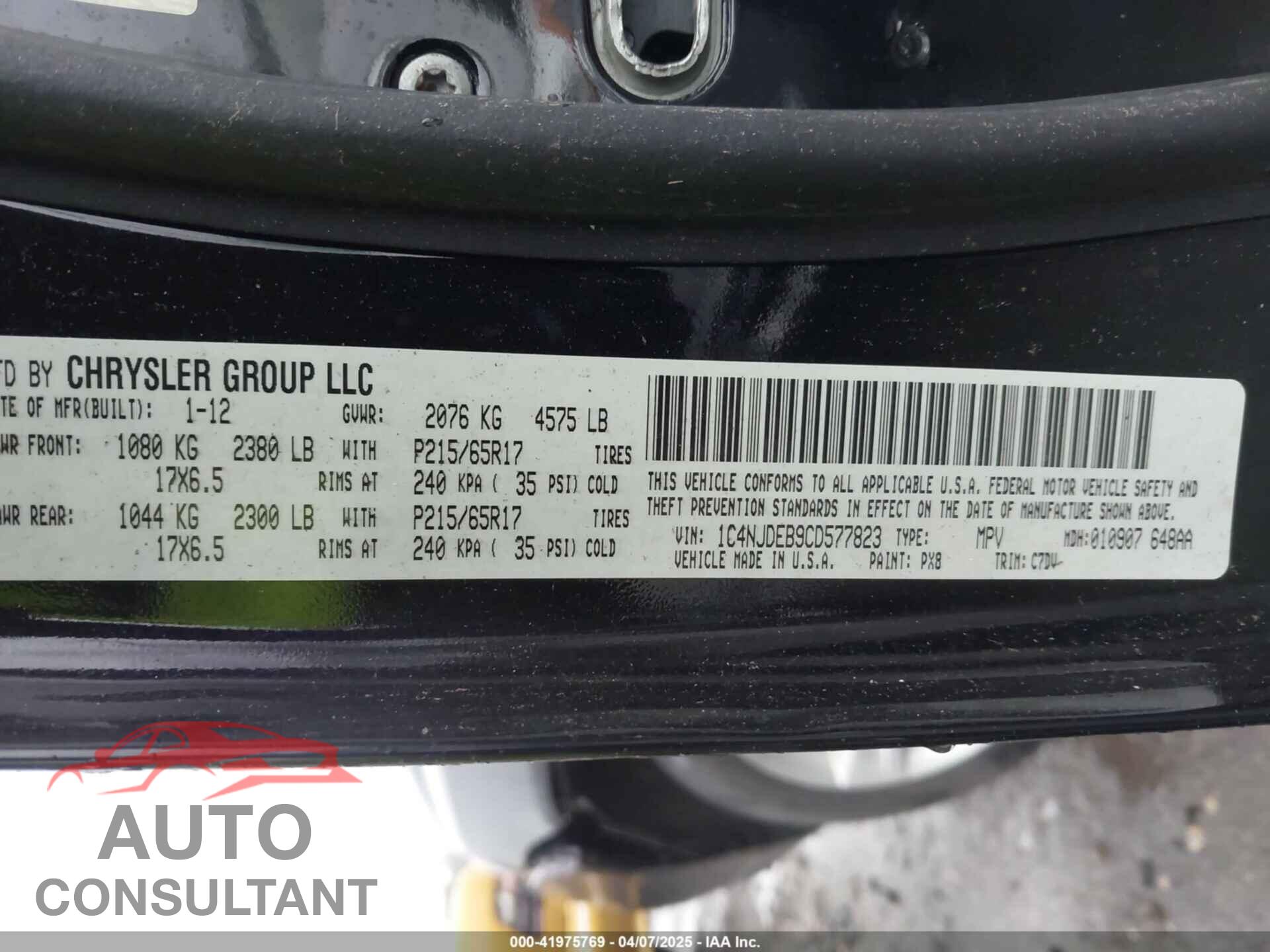 JEEP COMPASS 2012 - 1C4NJDEB9CD577823
