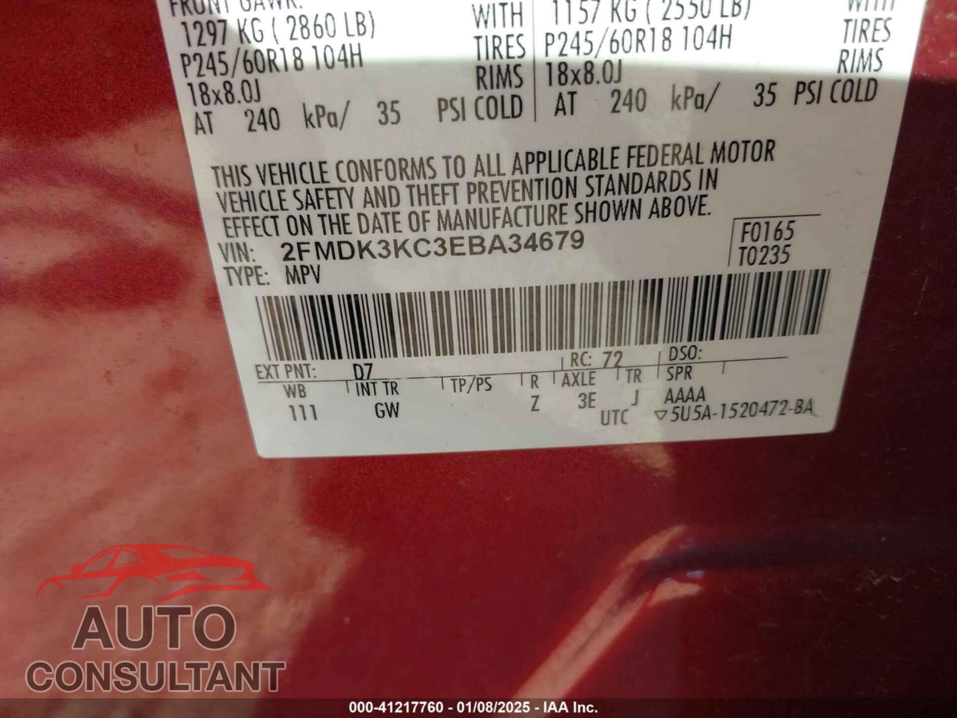 FORD EDGE 2014 - 2FMDK3KC3EBA34679