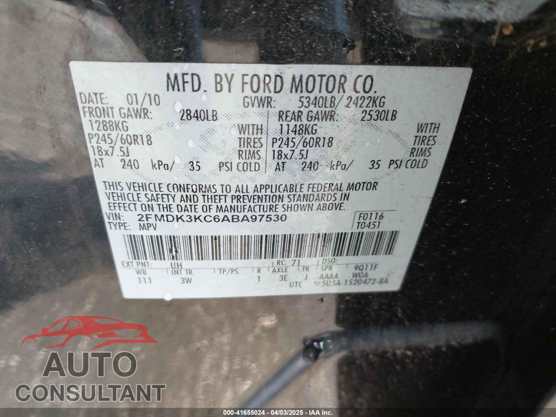 FORD EDGE 2010 - 2FMDK3KC6ABA97530