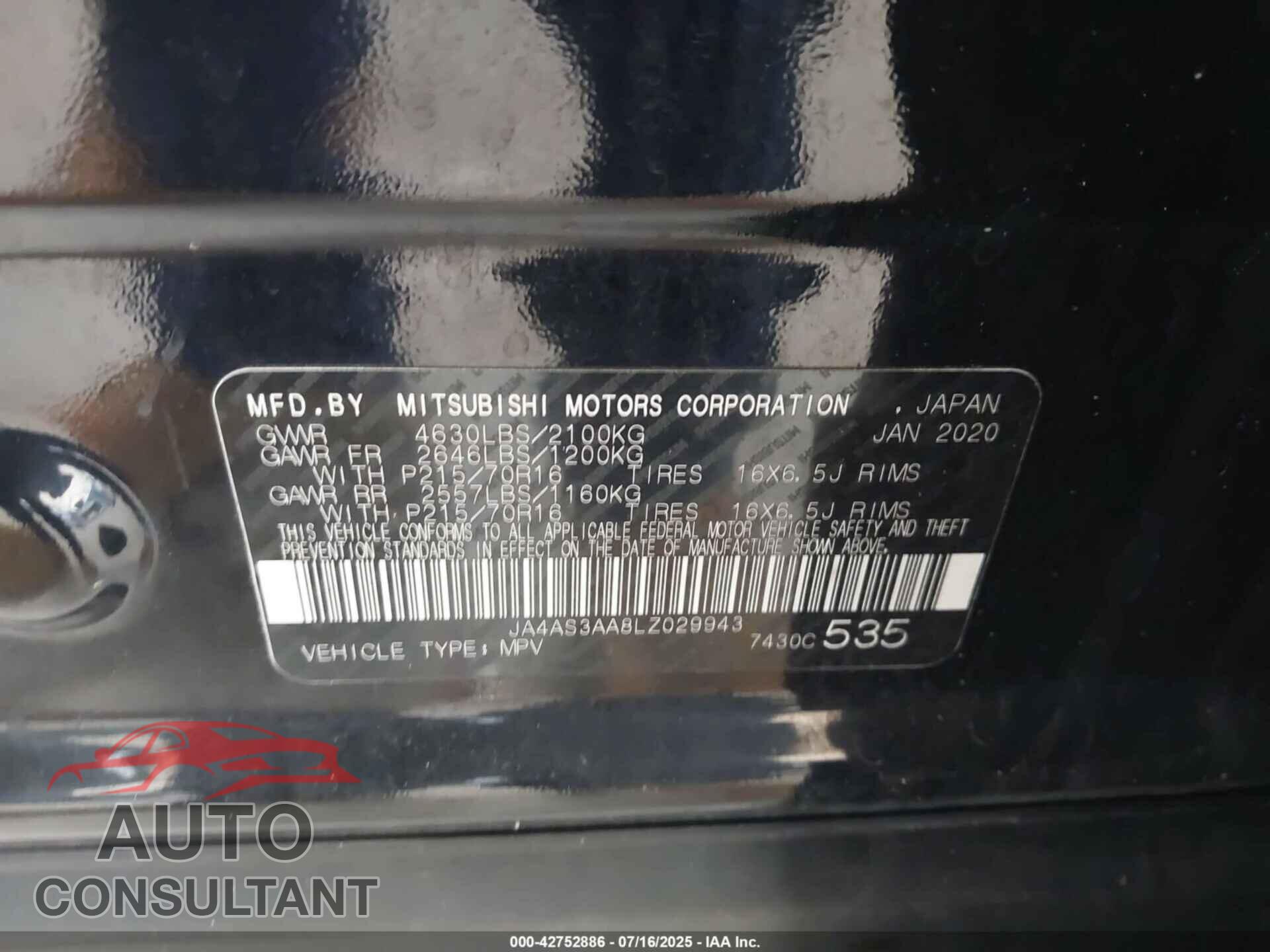 MITSUBISHI ECLIPSE CROSS 2020 - JA4AS3AA8LZ029943