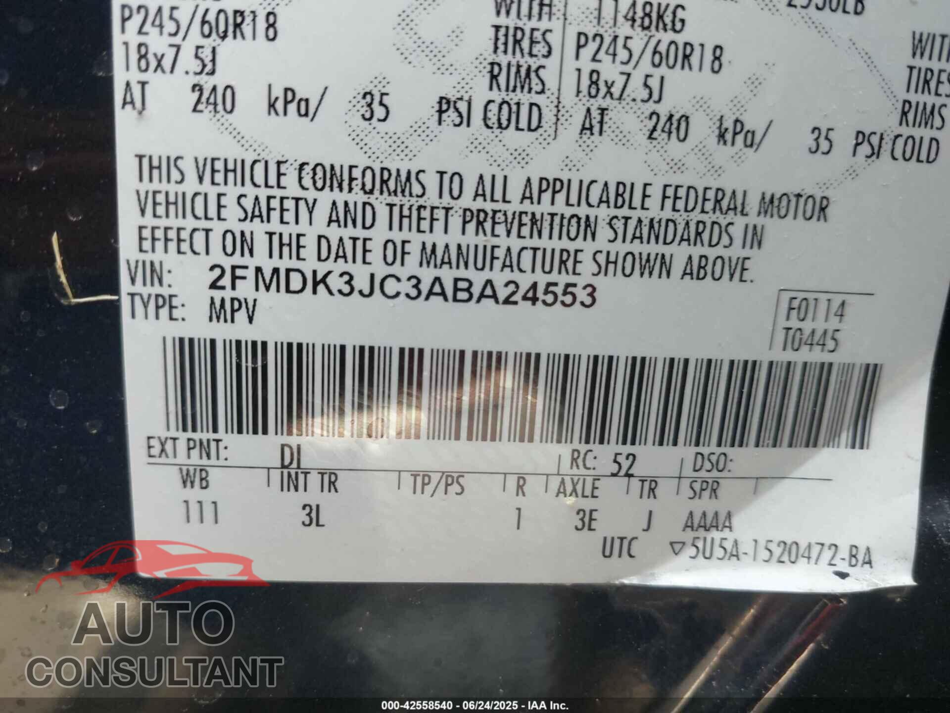 FORD EDGE 2010 - 2FMDK3JC3ABA24553