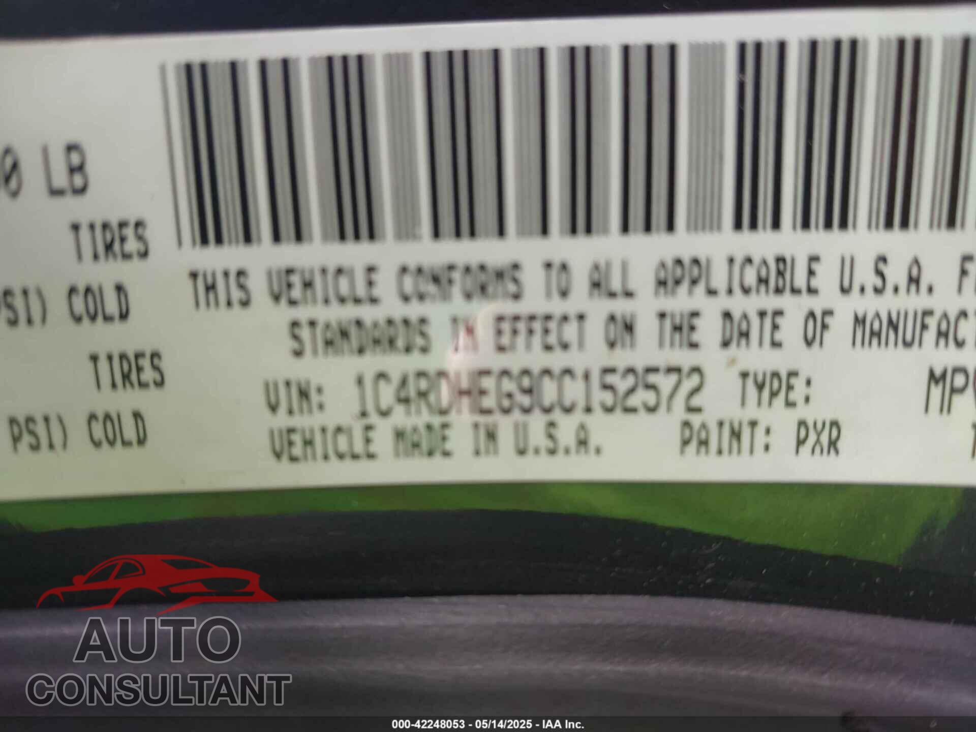 DODGE DURANGO 2012 - 1C4RDHEG9CC152572