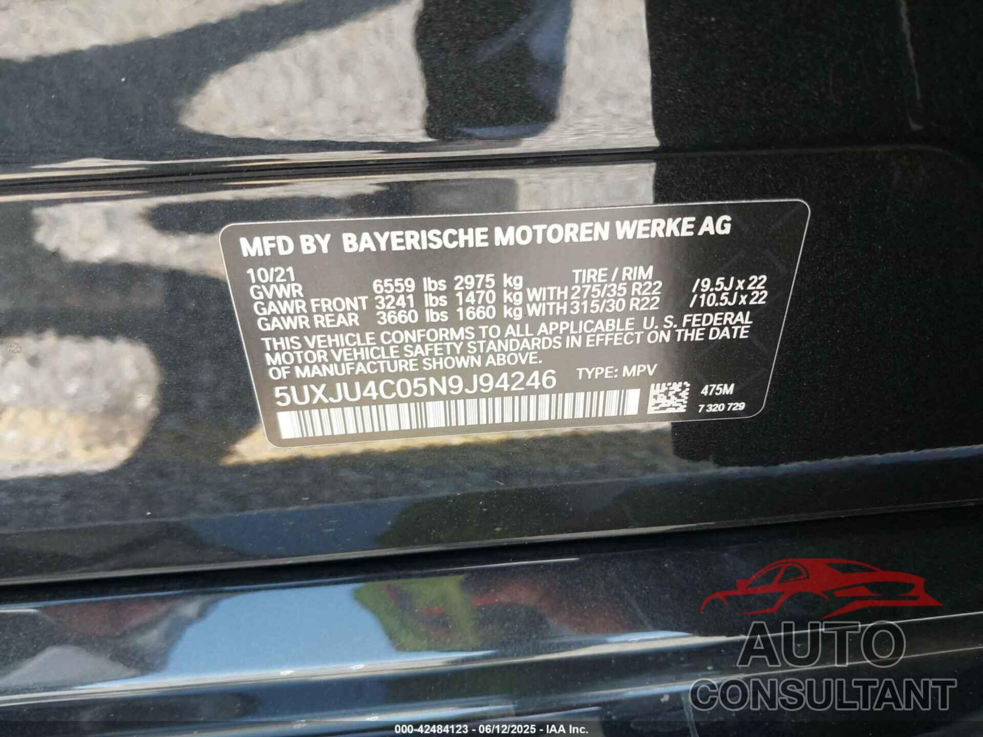 BMW X5 2022 - 5UXJU4C05N9J94246