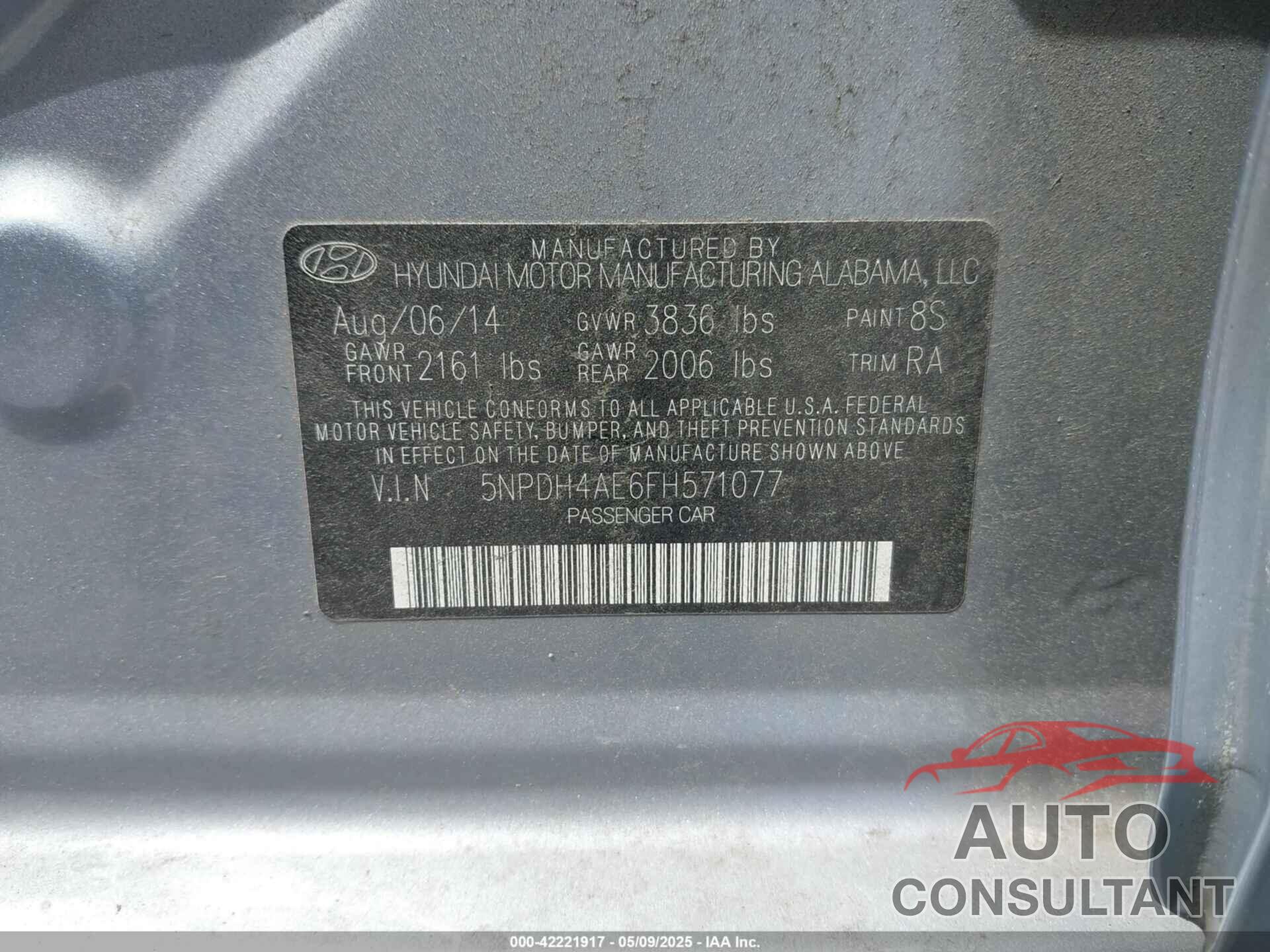 HYUNDAI ELANTRA 2015 - 5NPDH4AE6FH571077