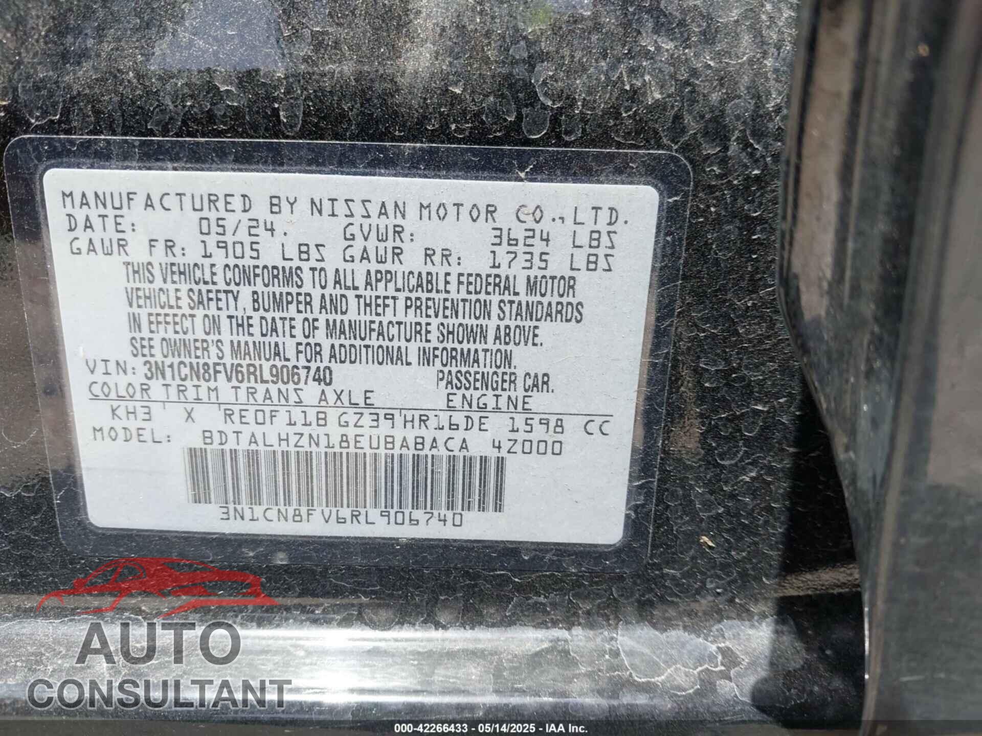 NISSAN VERSA 2024 - 3N1CN8FV6RL906740