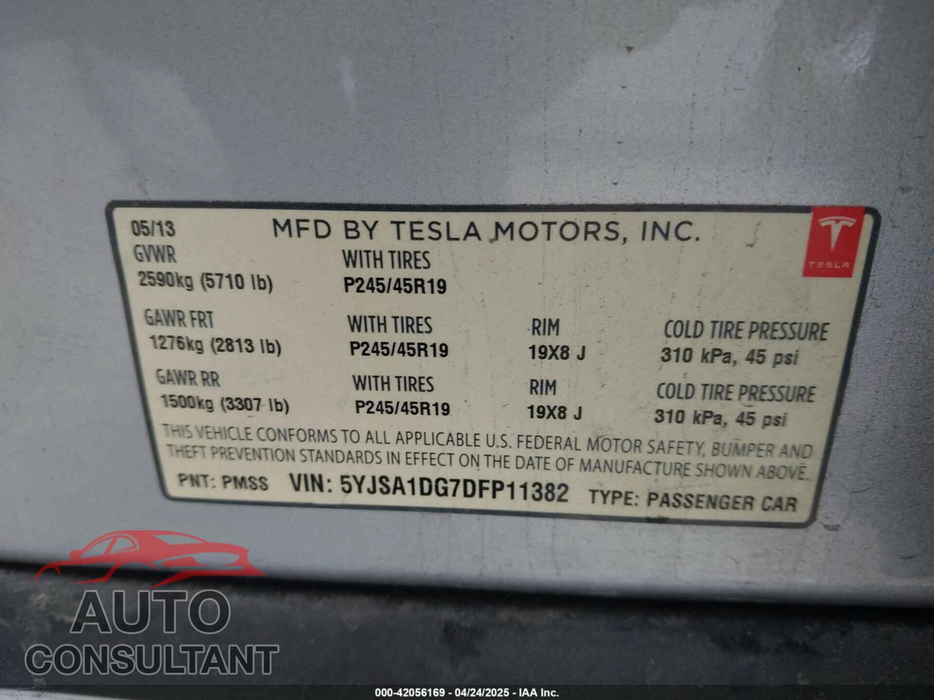 TESLA MODEL S 2013 - 5YJSA1DG7DFP11382