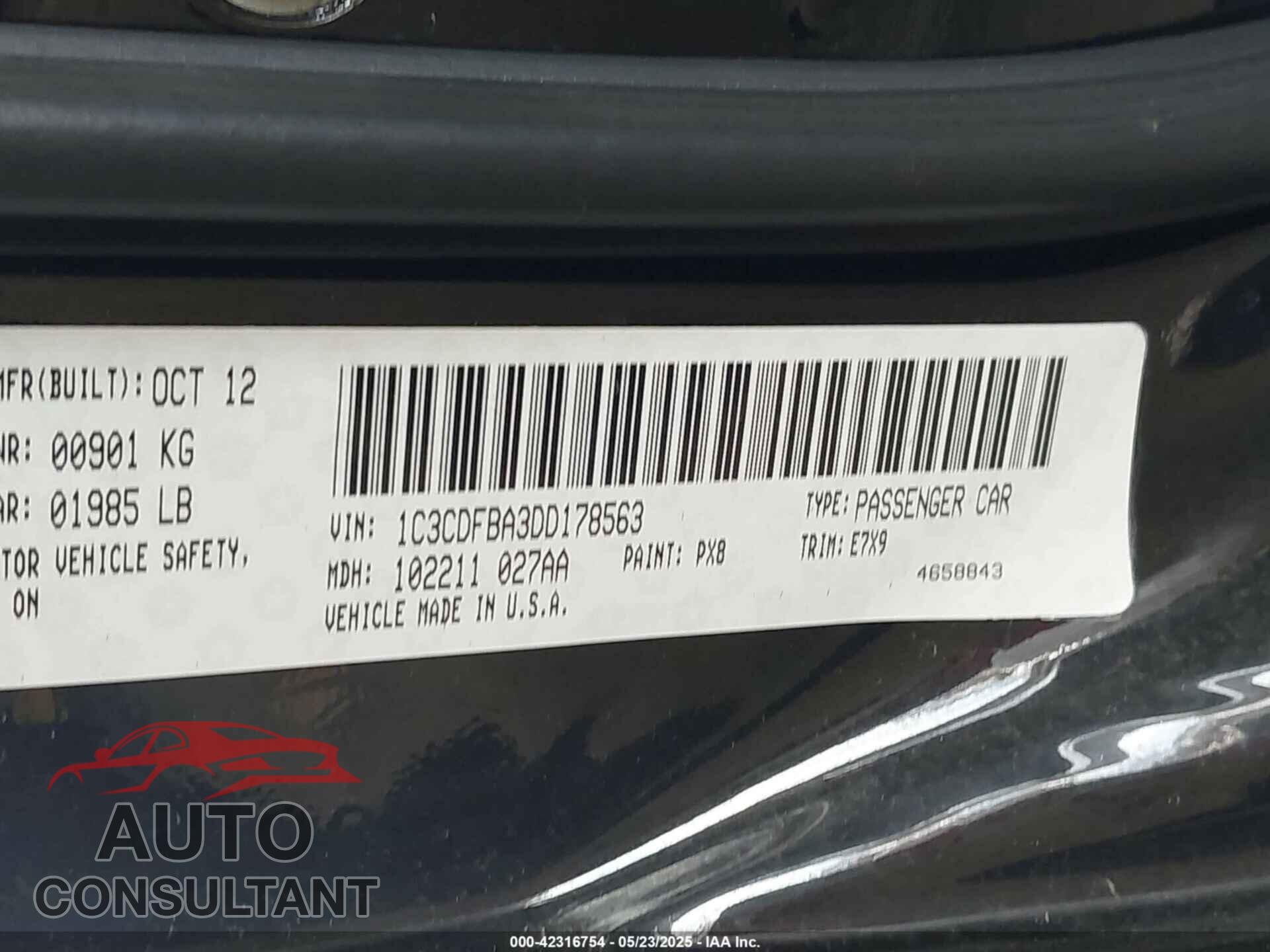 DODGE DART 2013 - 1C3CDFBA3DD178563