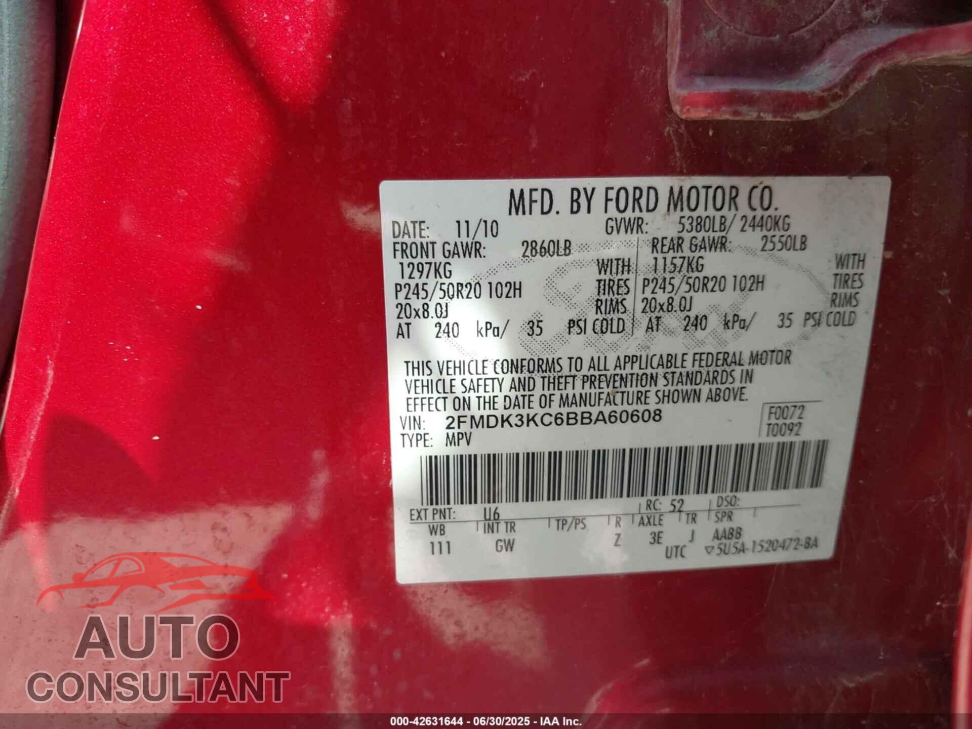 FORD EDGE 2011 - 2FMDK3KC6BBA60608