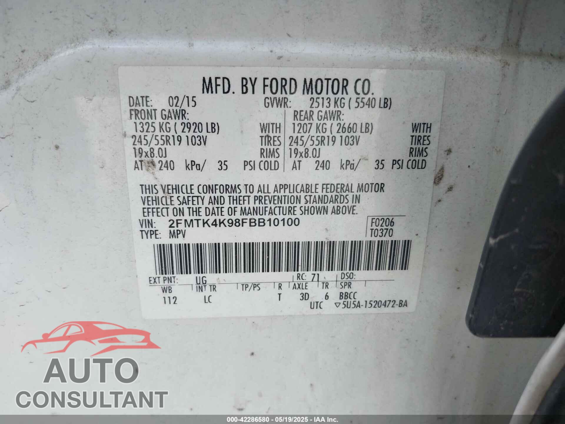 FORD EDGE 2015 - 2FMTK4K98FBB10100