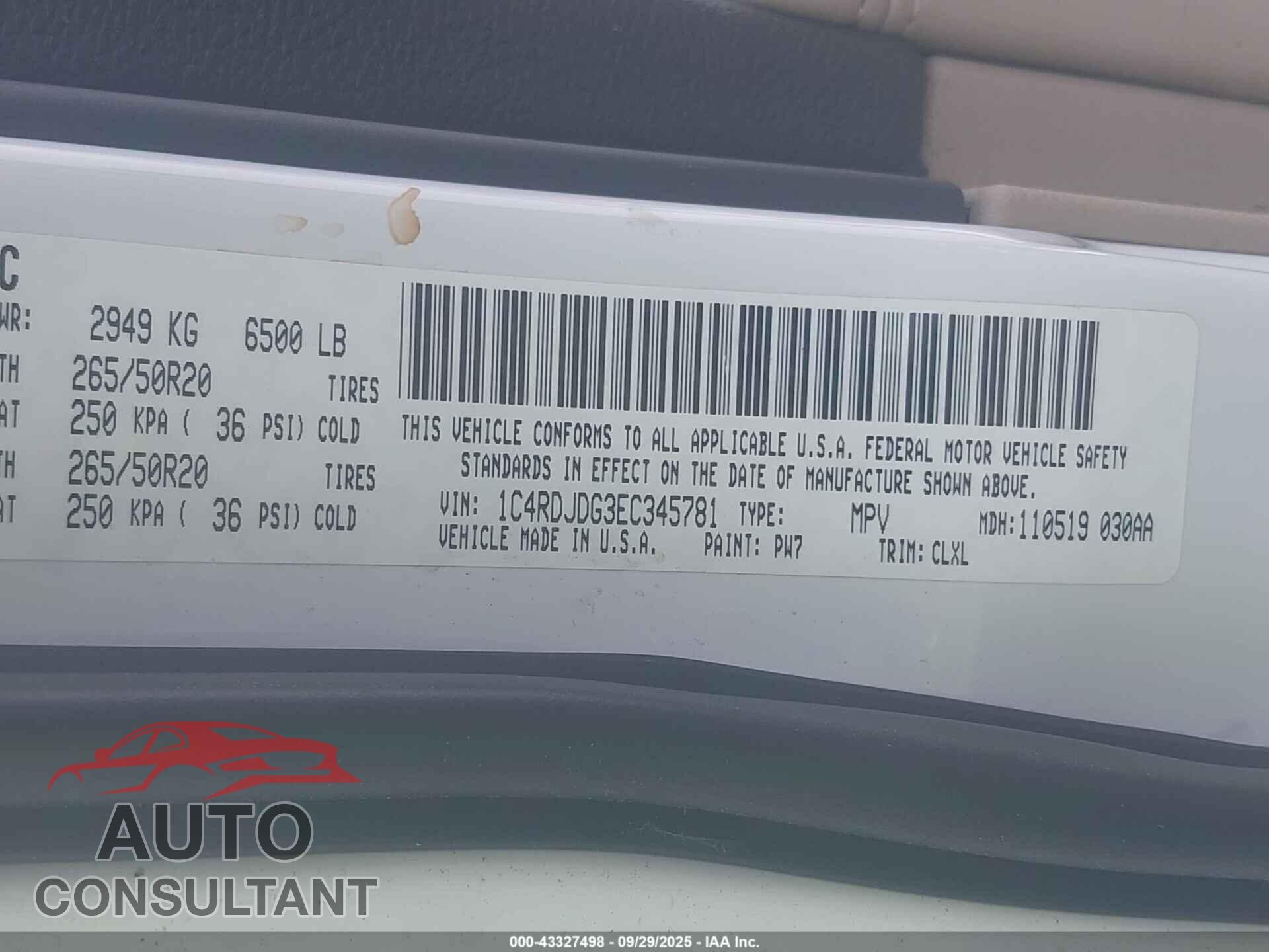 DODGE DURANGO 2014 - 1C4RDJDG3EC345781