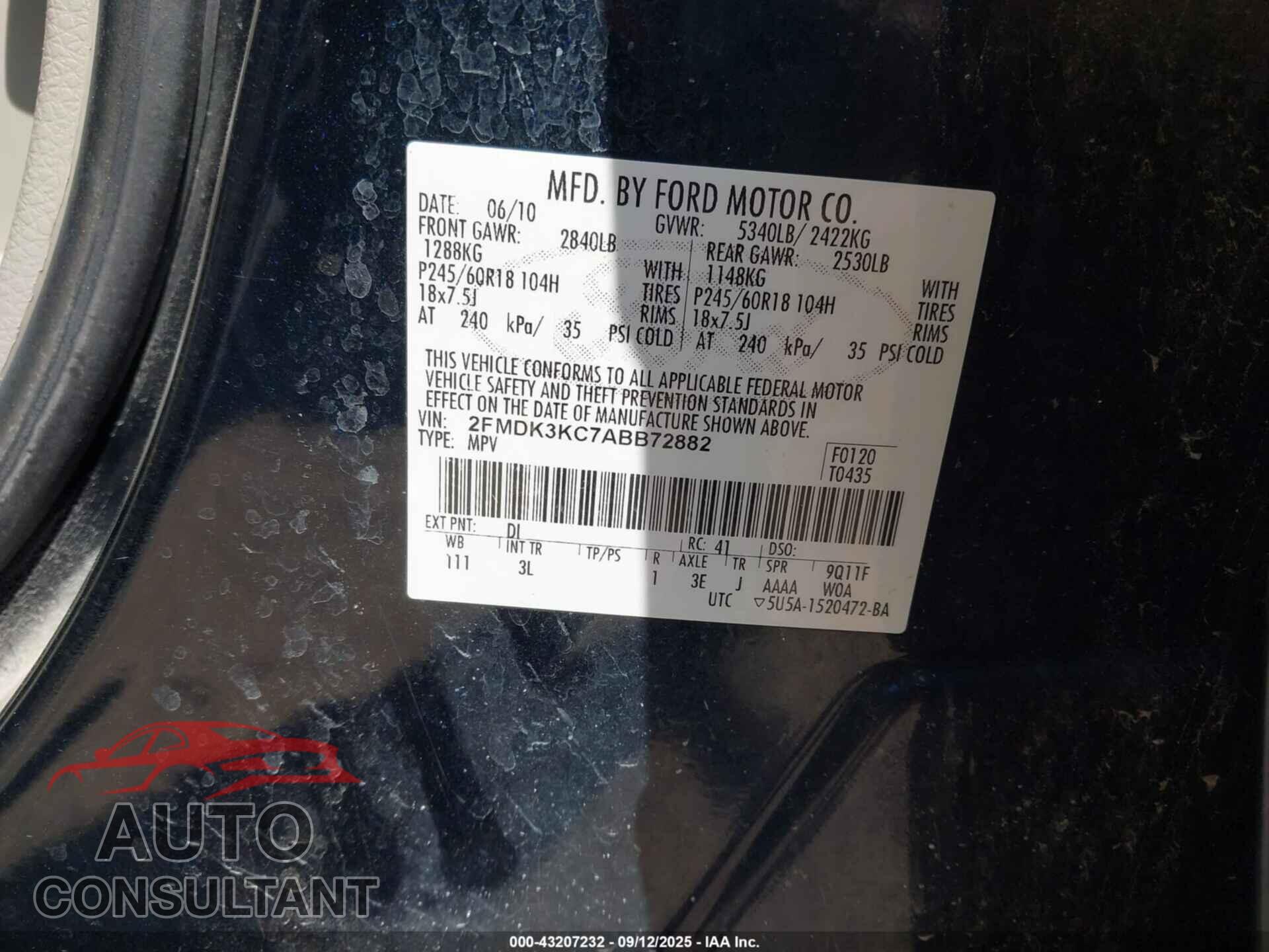 FORD EDGE 2010 - 2FMDK3KC7ABB72882