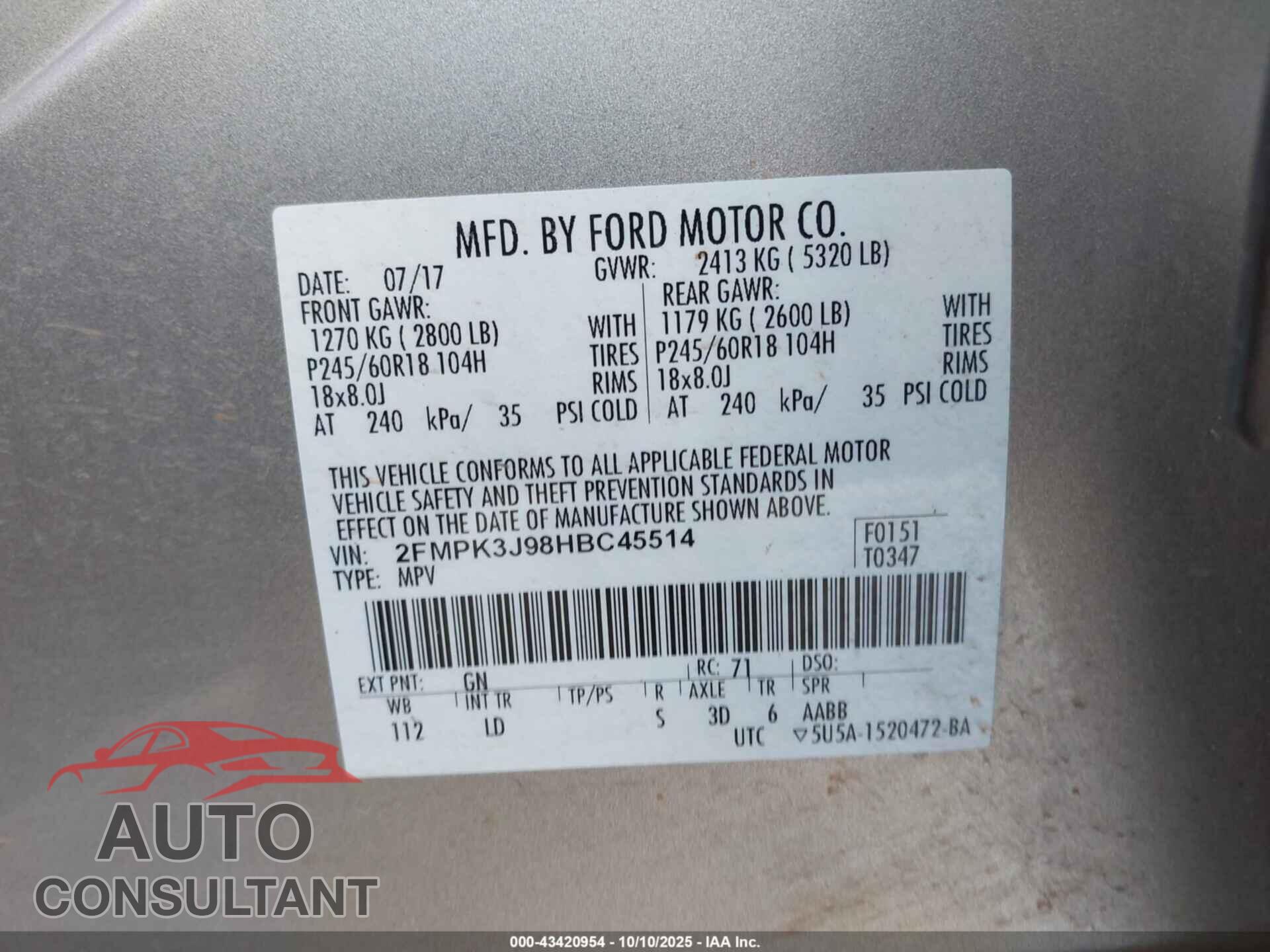 FORD EDGE 2017 - 2FMPK3J98HBC45514