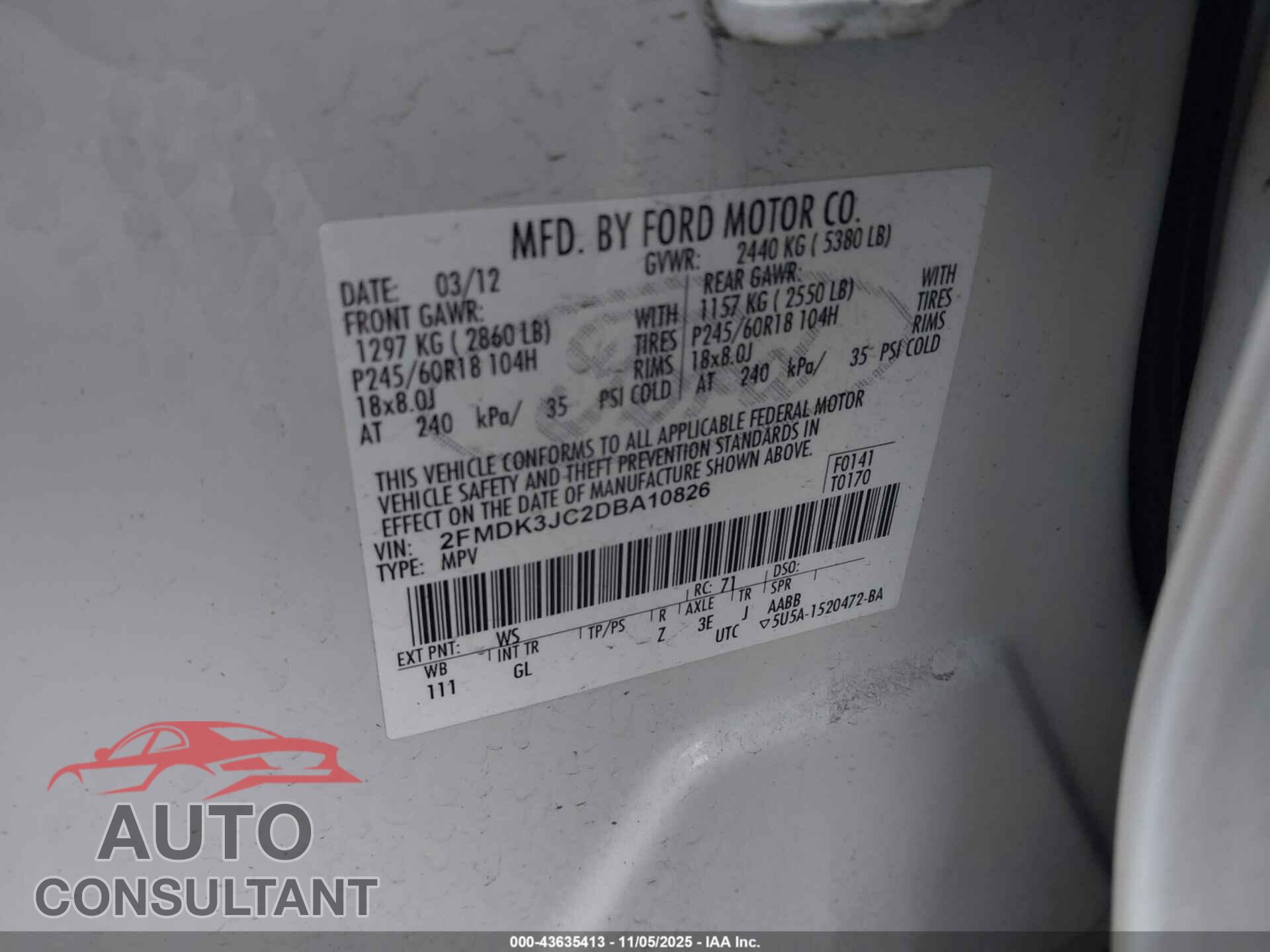 FORD EDGE 2013 - 2FMDK3JC2DBA10826