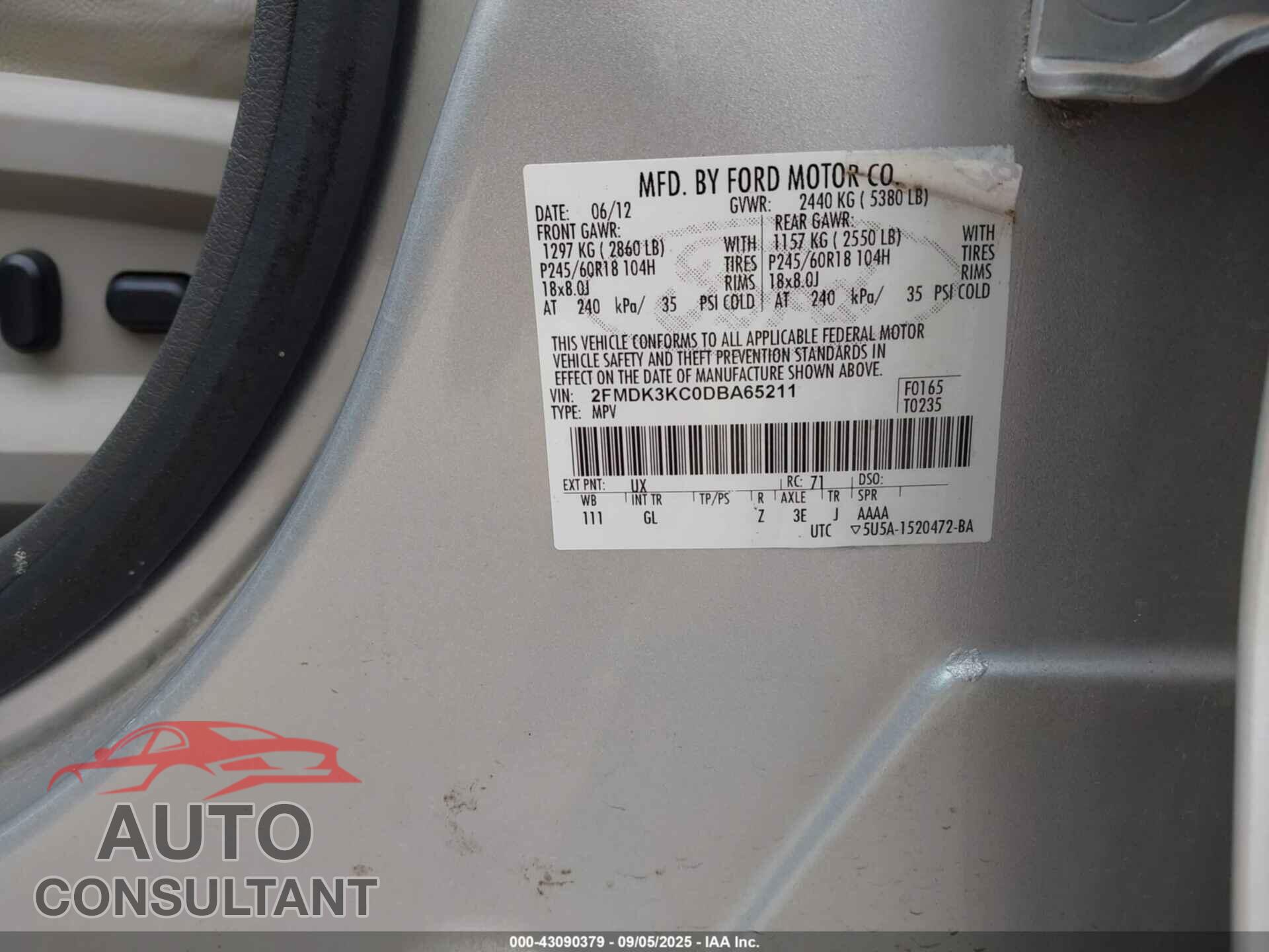 FORD EDGE 2013 - 2FMDK3KC0DBA65211