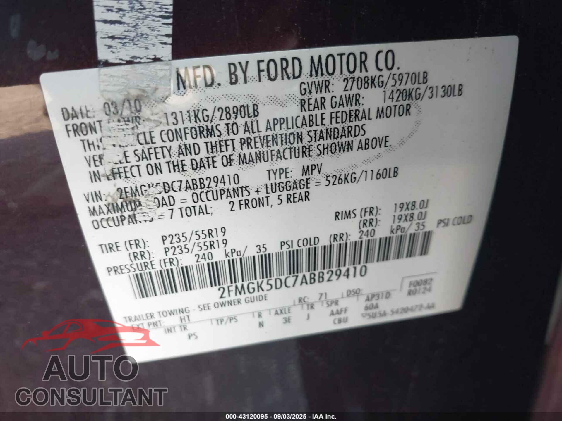 FORD FLEX 2010 - 2FMGK5DC7ABB29410