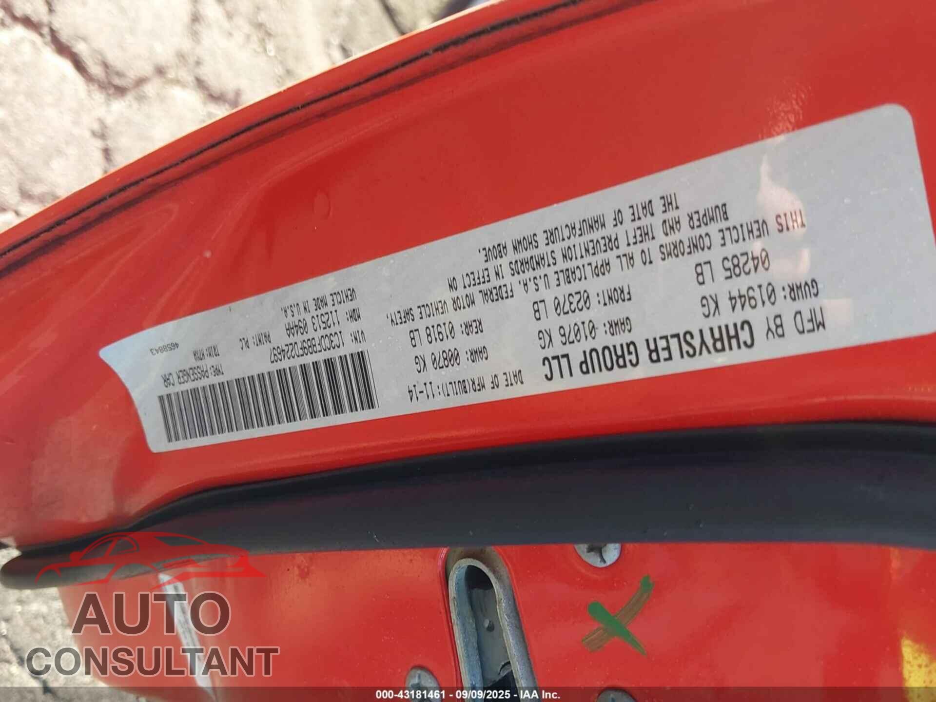 DODGE DART 2015 - 1C3CDFBB9FD224697