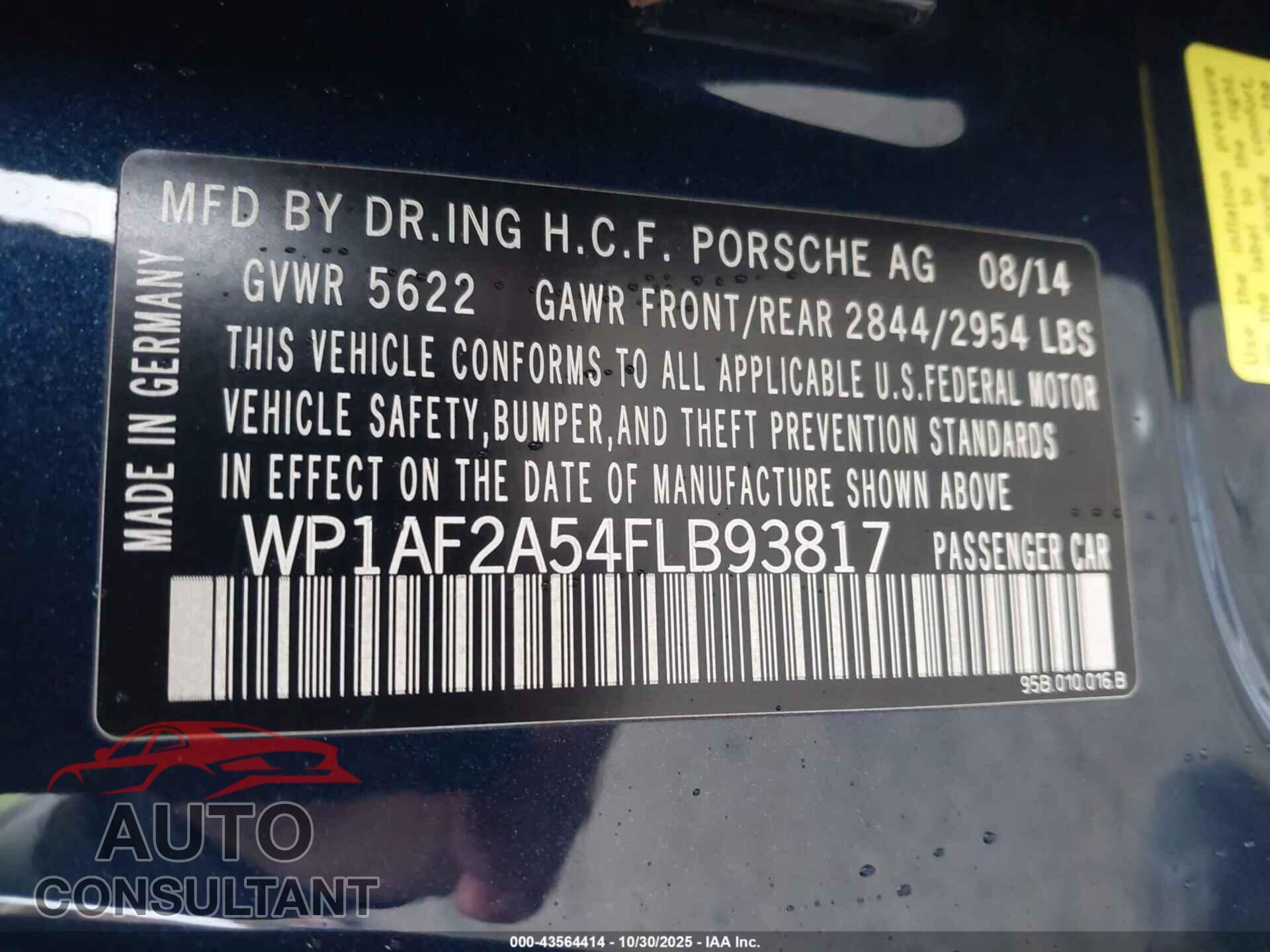 PORSCHE MACAN 2015 - WP1AF2A54FLB93817