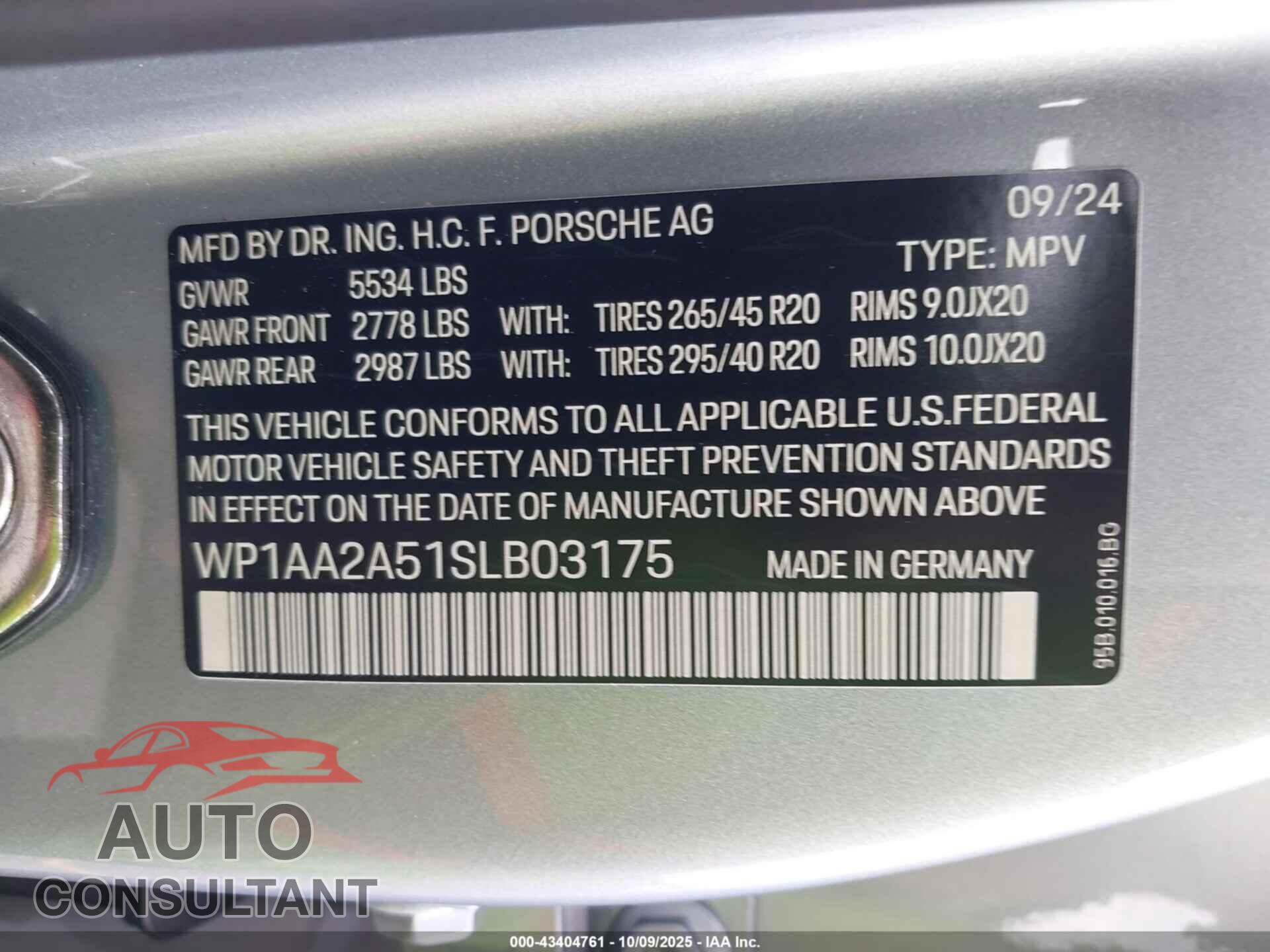 PORSCHE MACAN 2025 - WP1AA2A51SLB03175