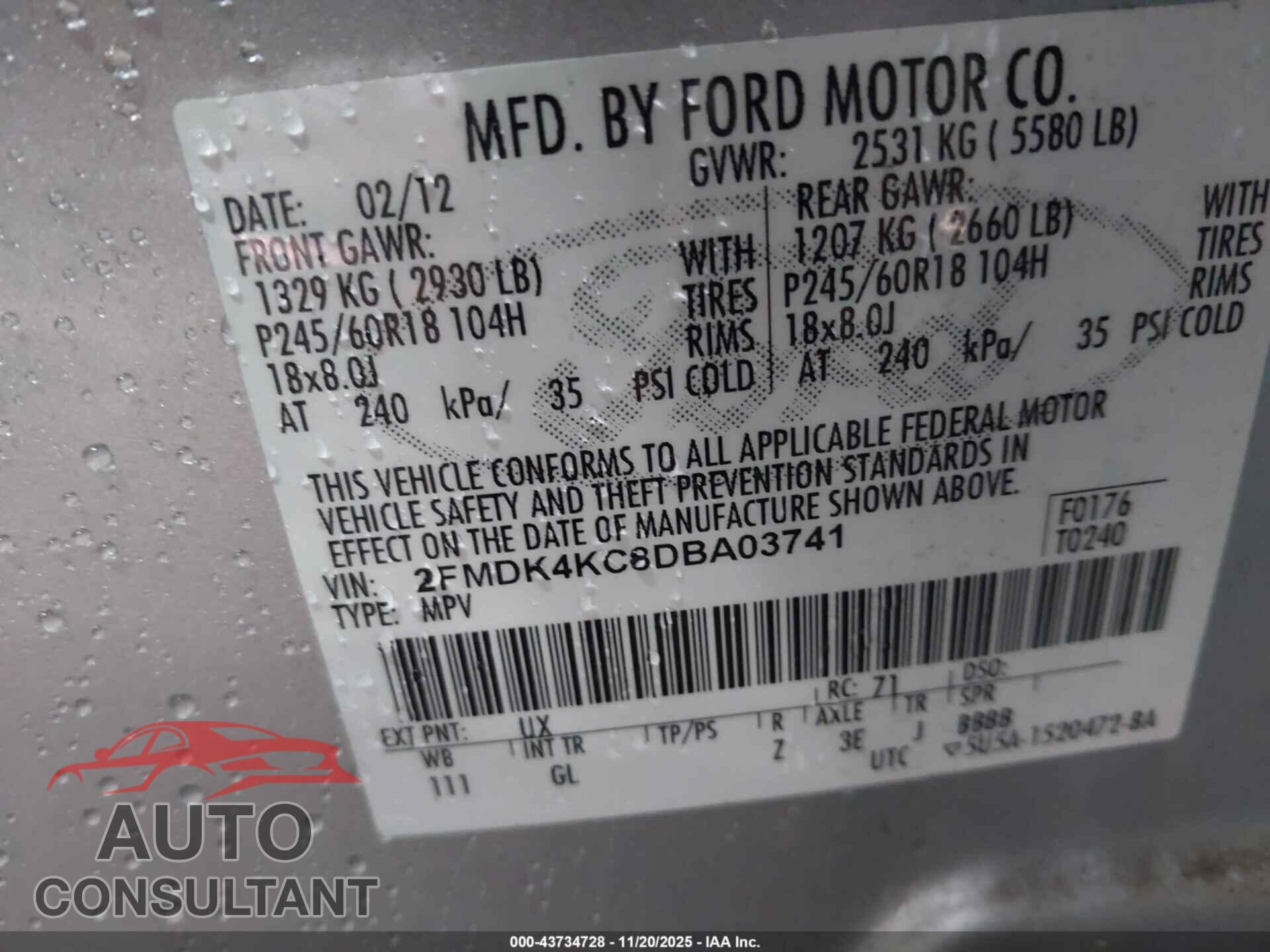FORD EDGE 2013 - 2FMDK4KC8DBA03741