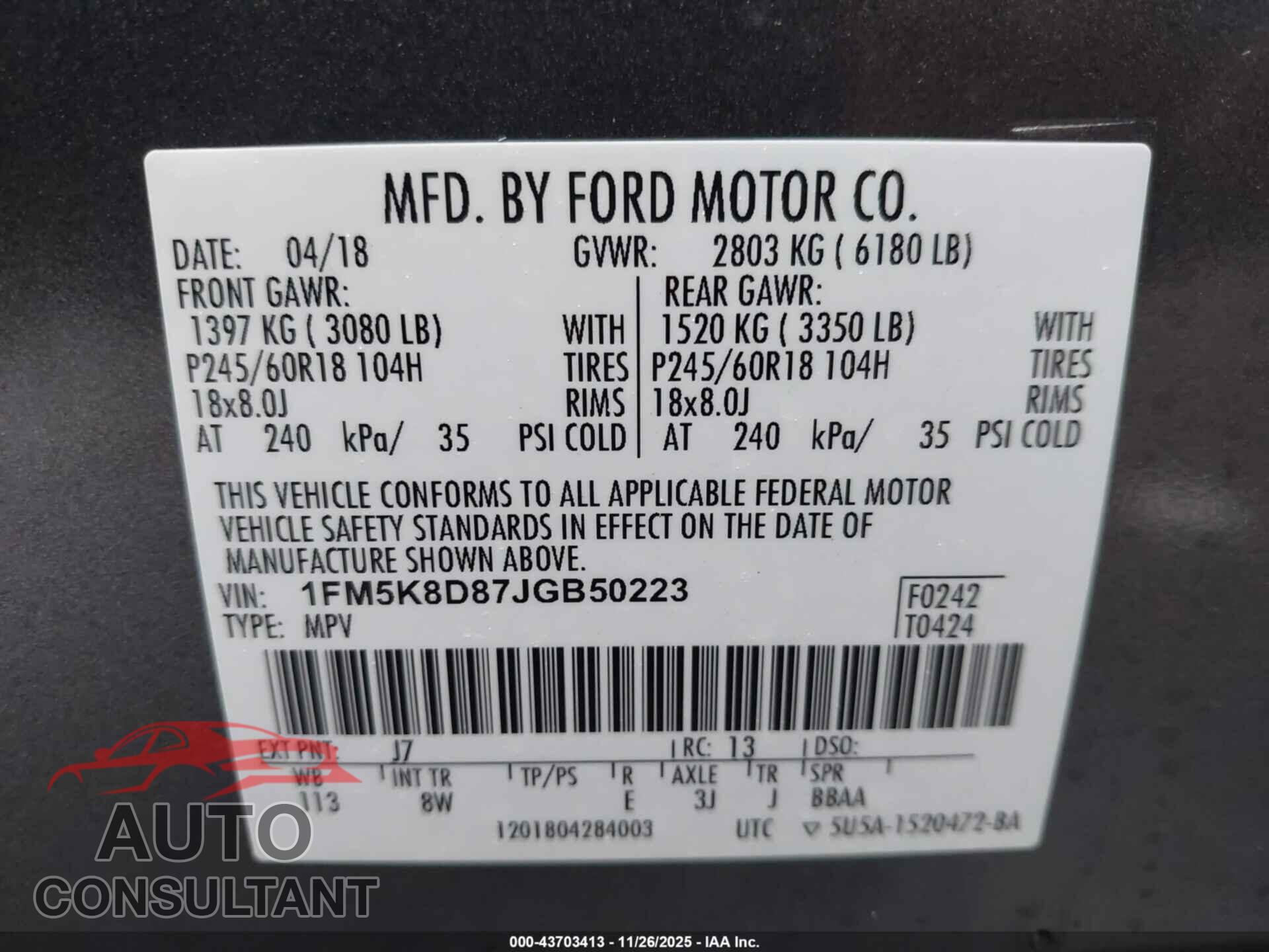 FORD EXPLORER 2018 - 1FM5K8D87JGB50223