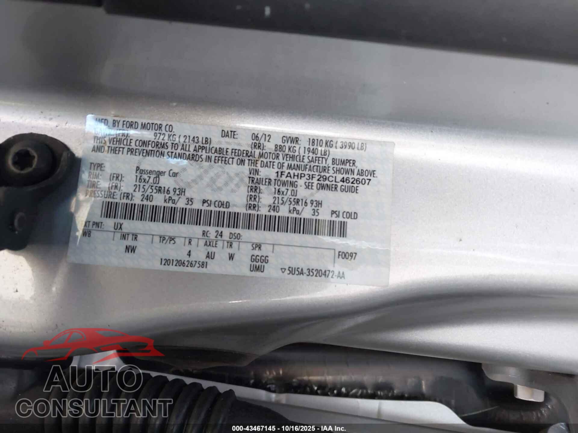 FORD FOCUS 2012 - 1FAHP3F29CL462607