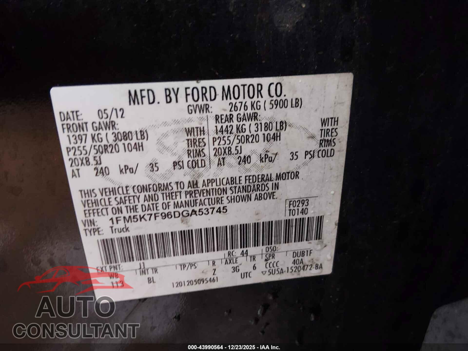 FORD EXPLORER 2013 - 1FM5K7F96DGA53745