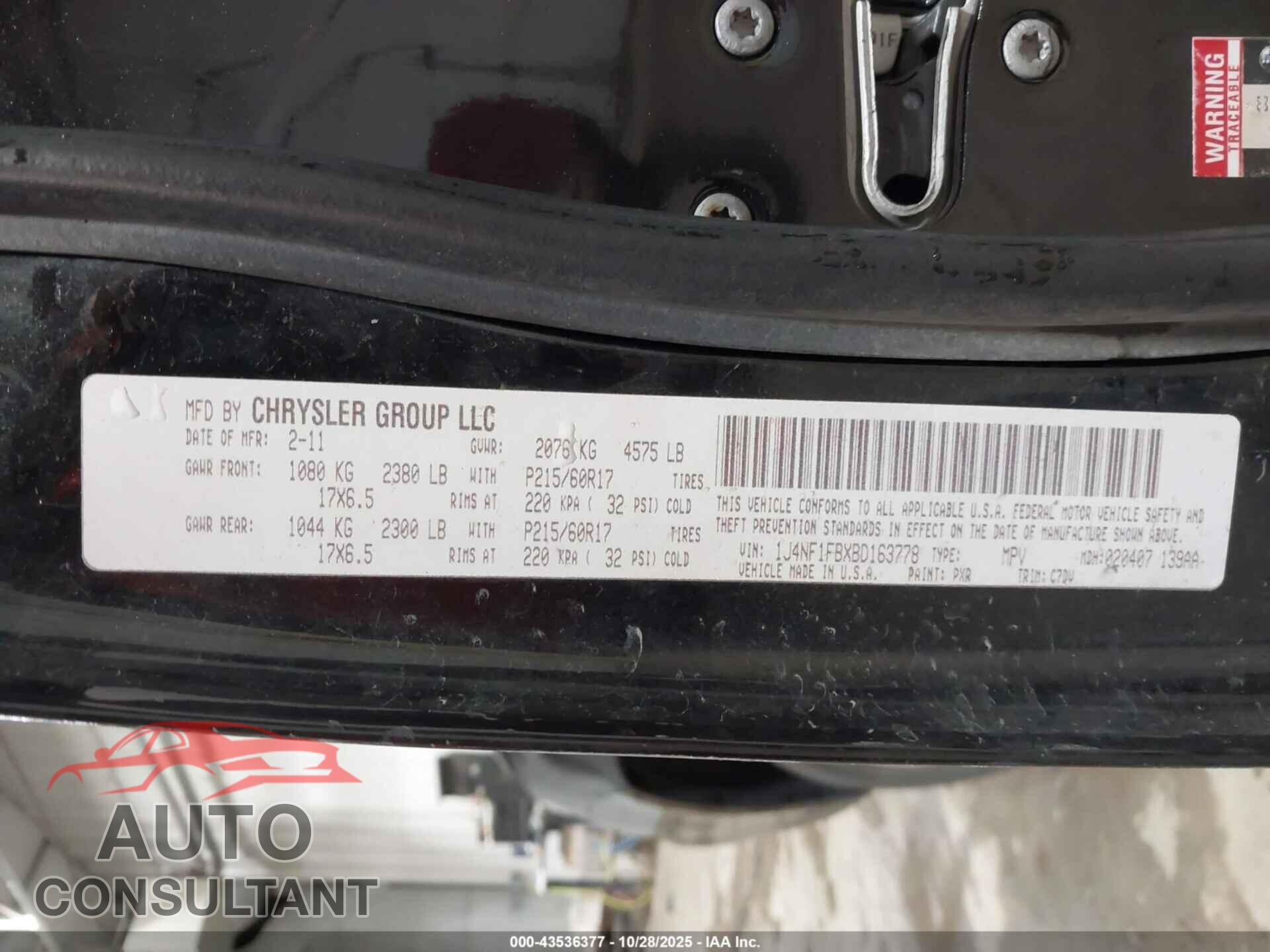 JEEP COMPASS 2011 - 1J4NF1FBXBD163778