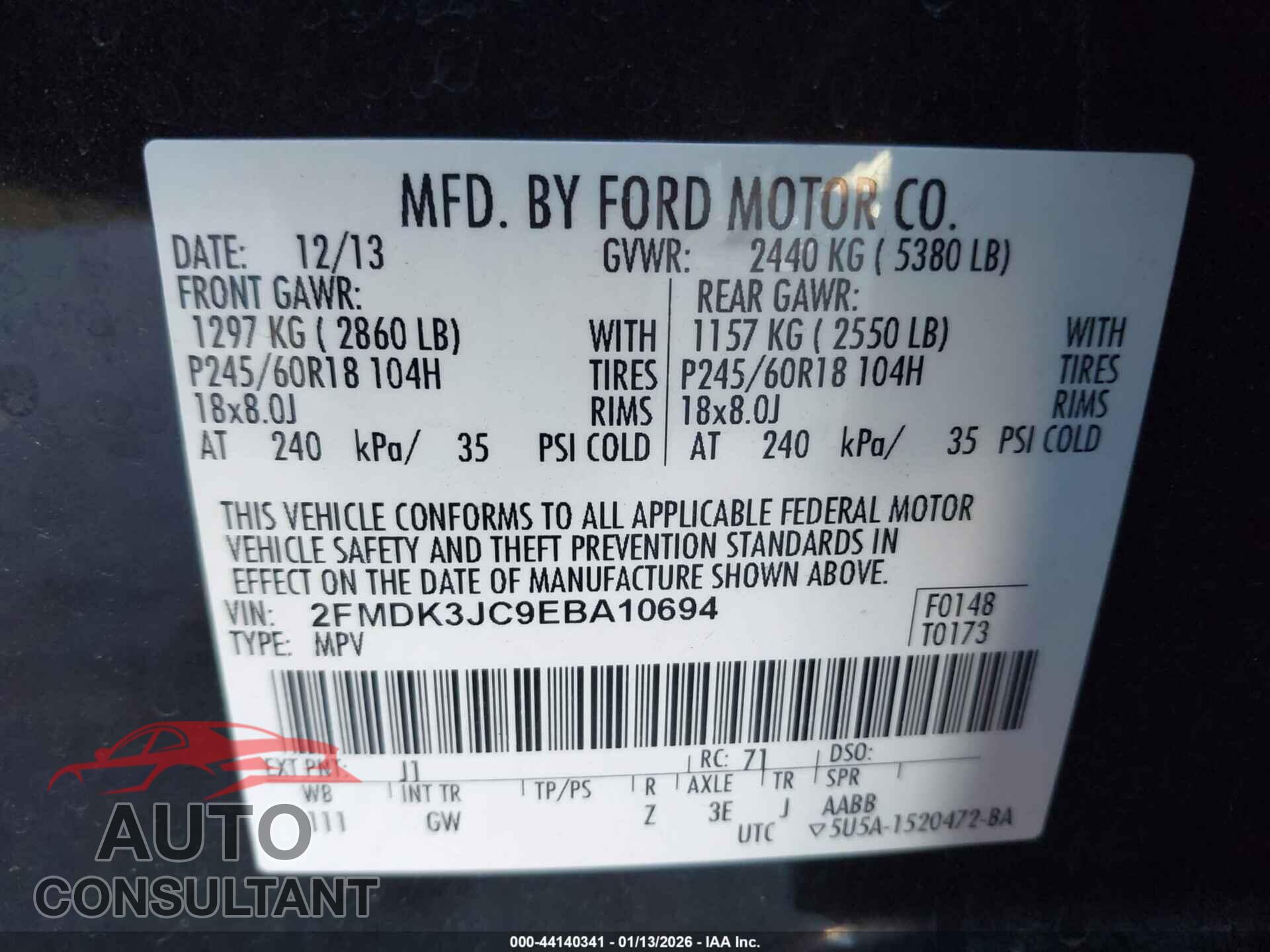 FORD EDGE 2014 - 2FMDK3JC9EBA10694