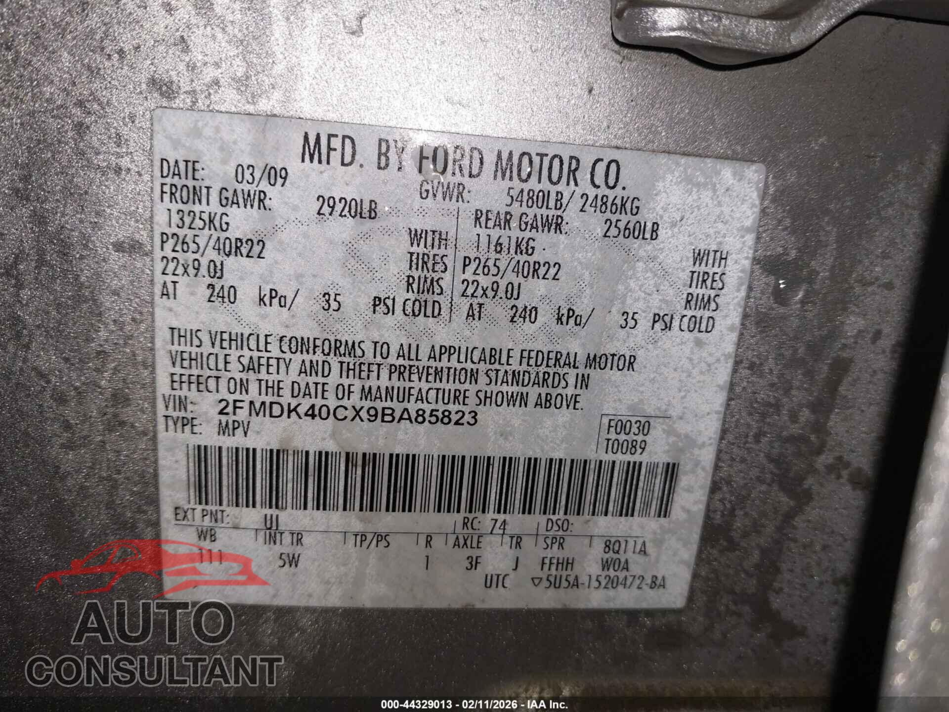FORD EDGE 2009 - 2FMDK40CX9BA85823