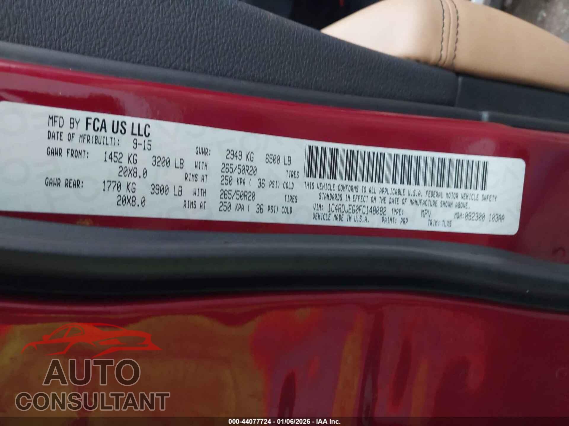 DODGE DURANGO 2015 - 1C4RDJEG0FC148082