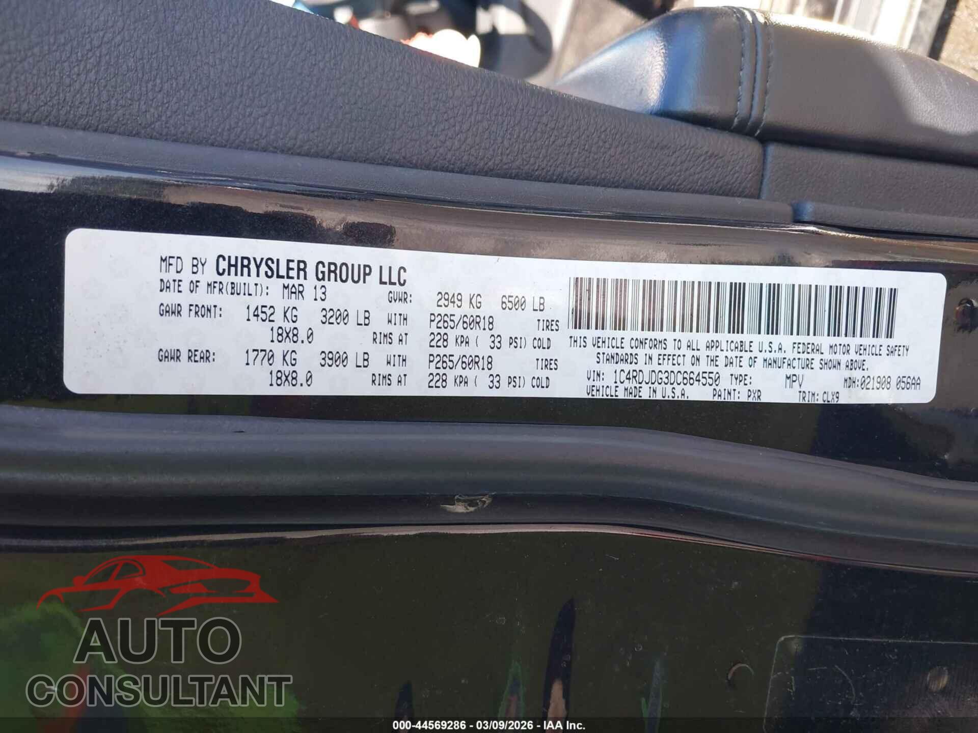 DODGE DURANGO 2013 - 1C4RDJDG3DC664550