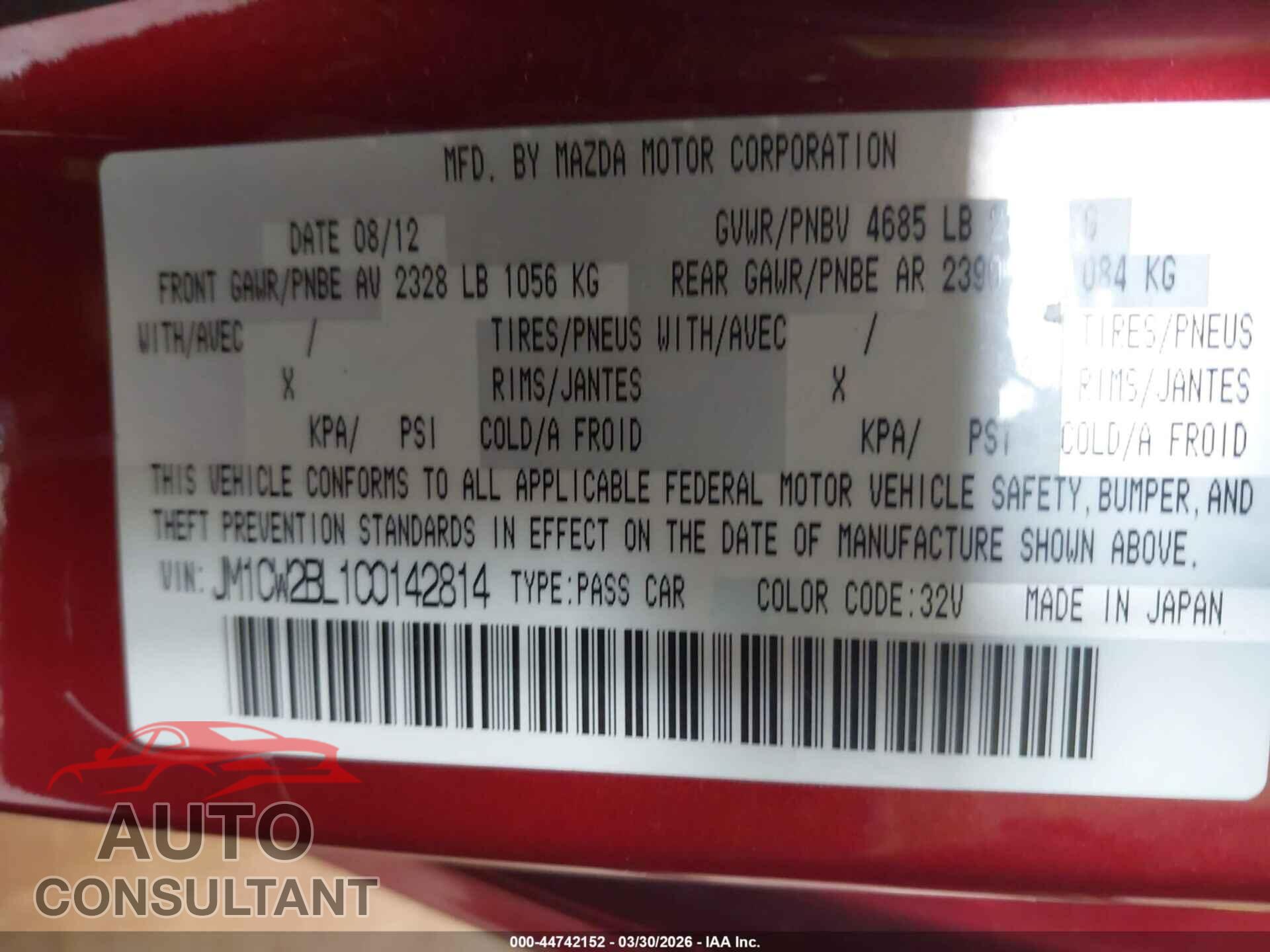 MAZDA MAZDA5 2012 - JM1CW2BL1C0142814
