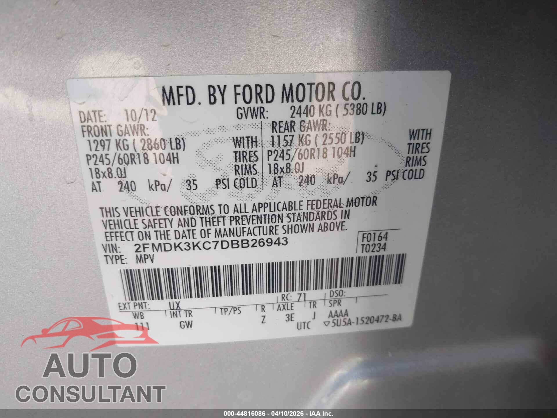 FORD EDGE 2013 - 2FMDK3KC7DBB26943