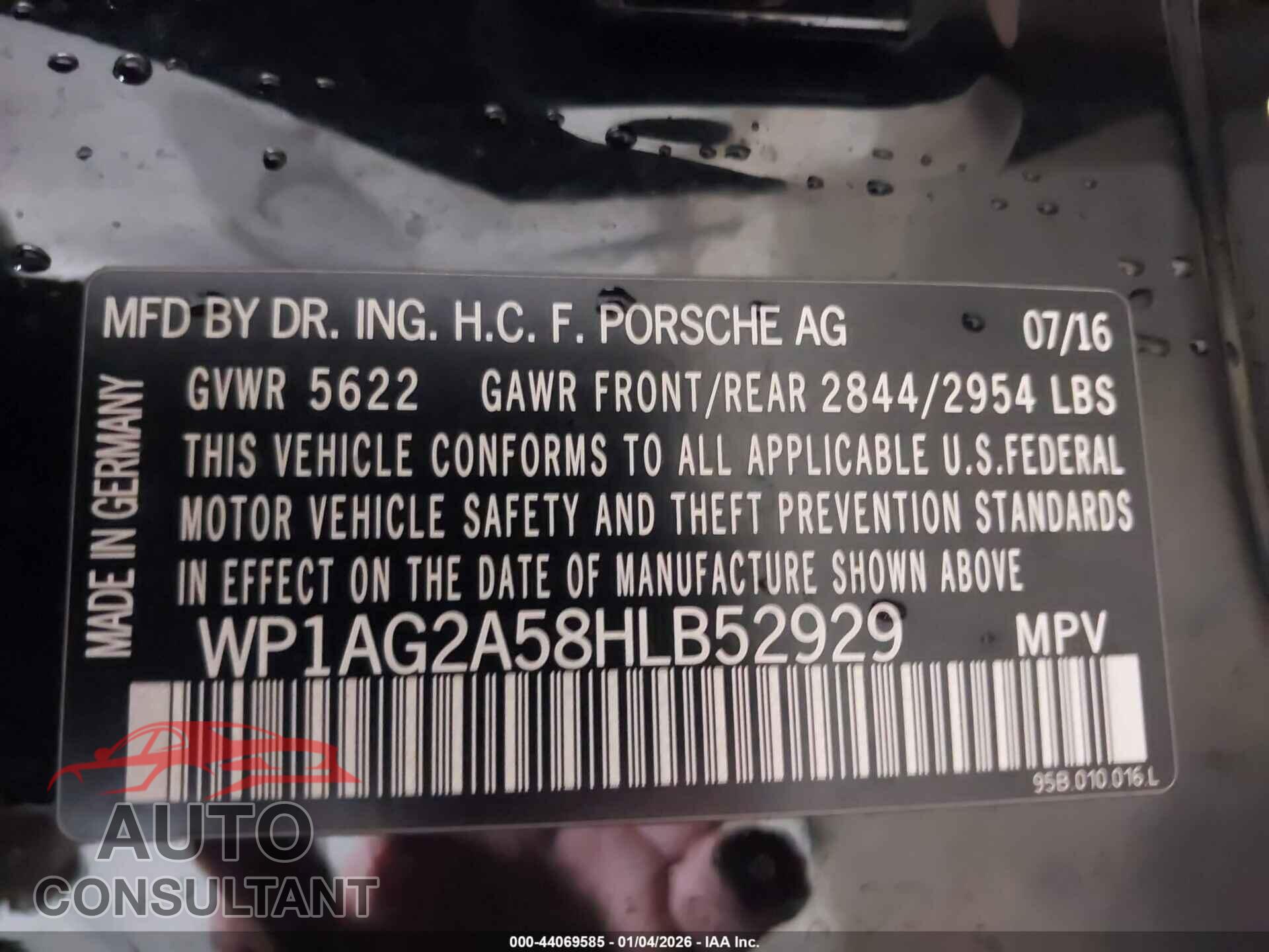 PORSCHE MACAN 2017 - WP1AG2A58HLB52929