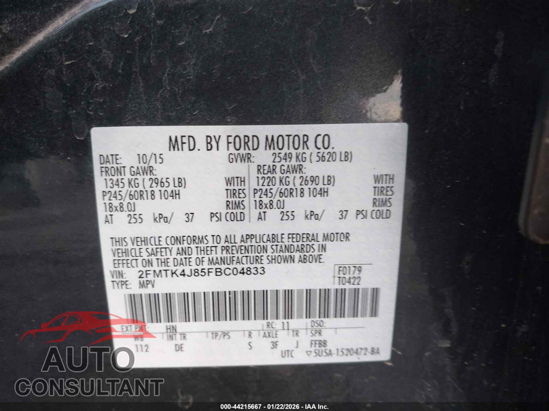FORD EDGE 2015 - 2FMTK4J85FBC04833