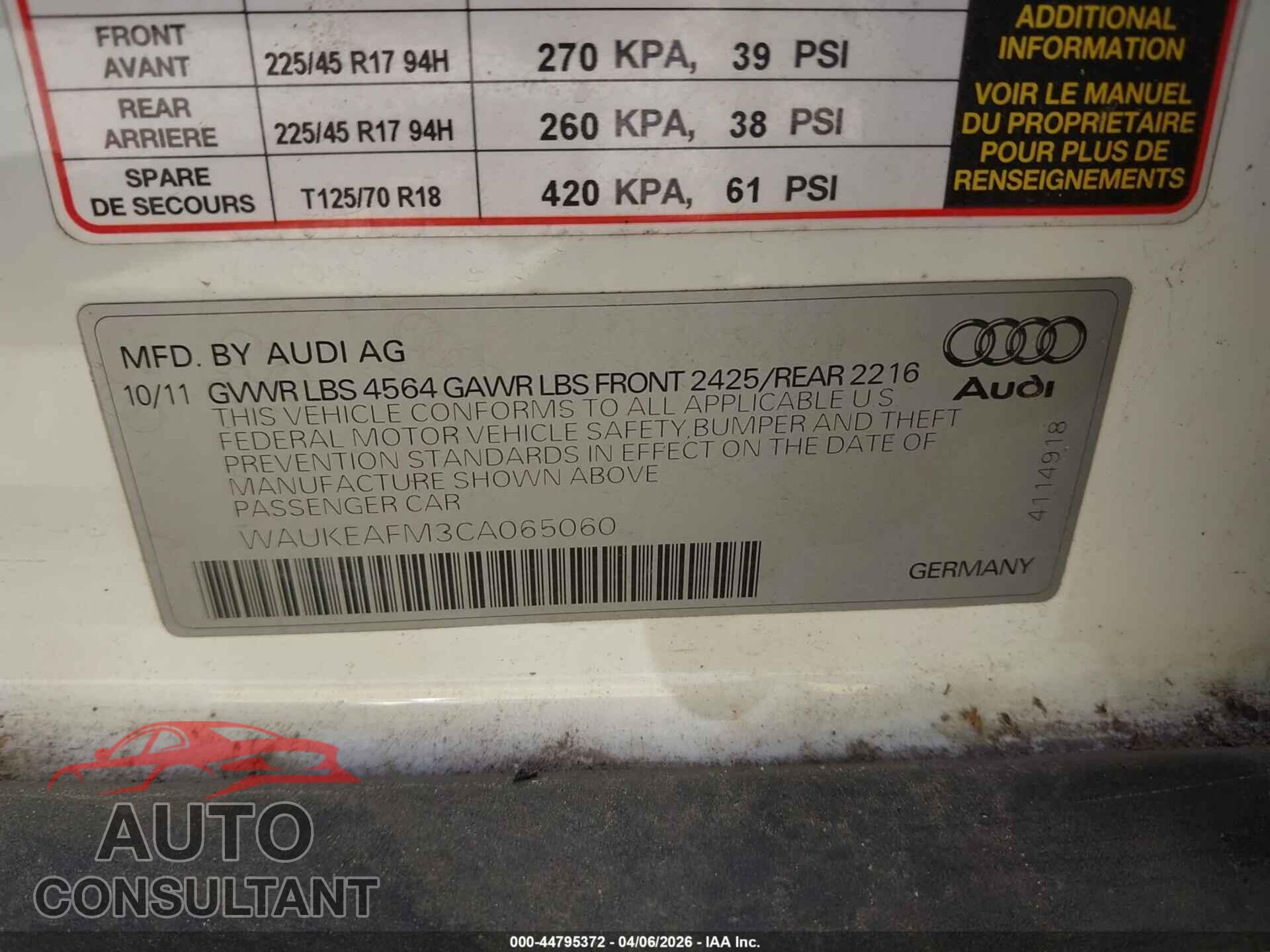 AUDI A3 2012 - WAUKEAFM3CA065060