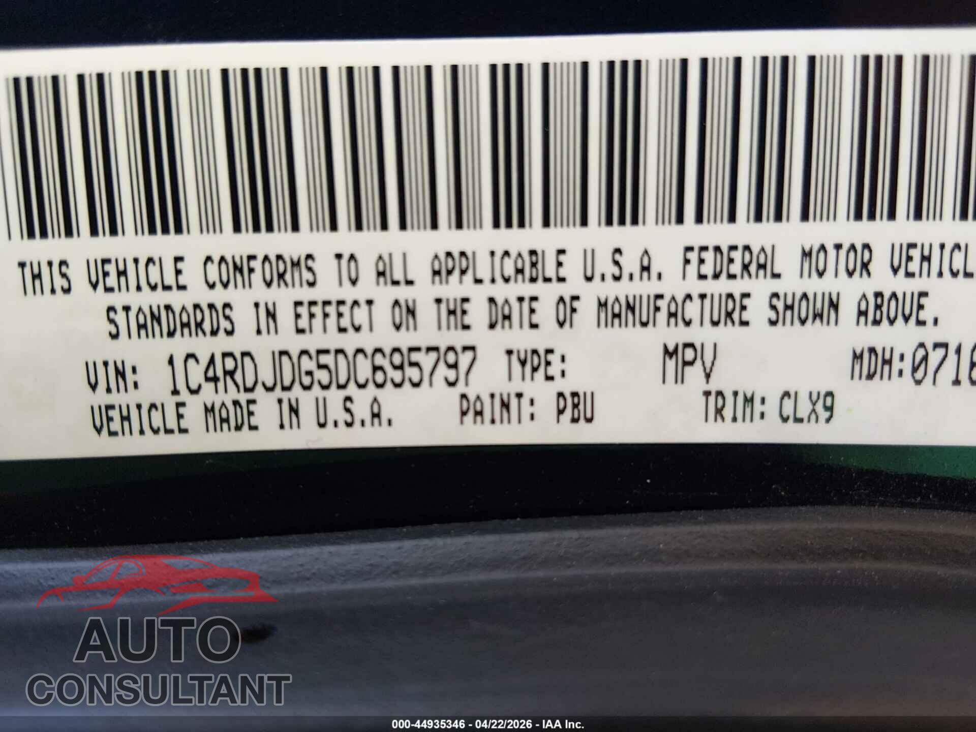 DODGE DURANGO 2013 - 1C4RDJDG5DC695797