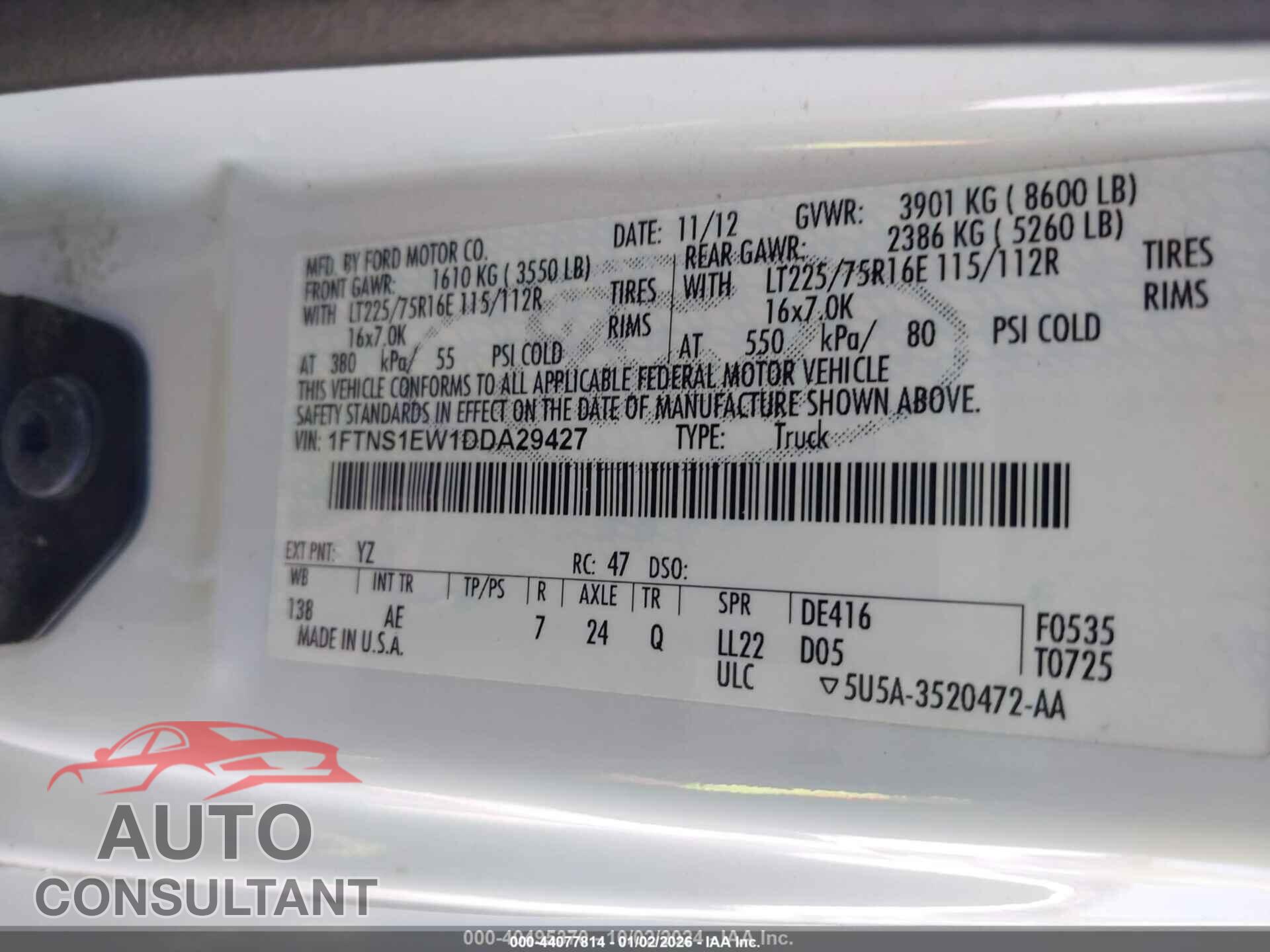 FORD E-150 2013 - 1FTNS1EW1DDA29427