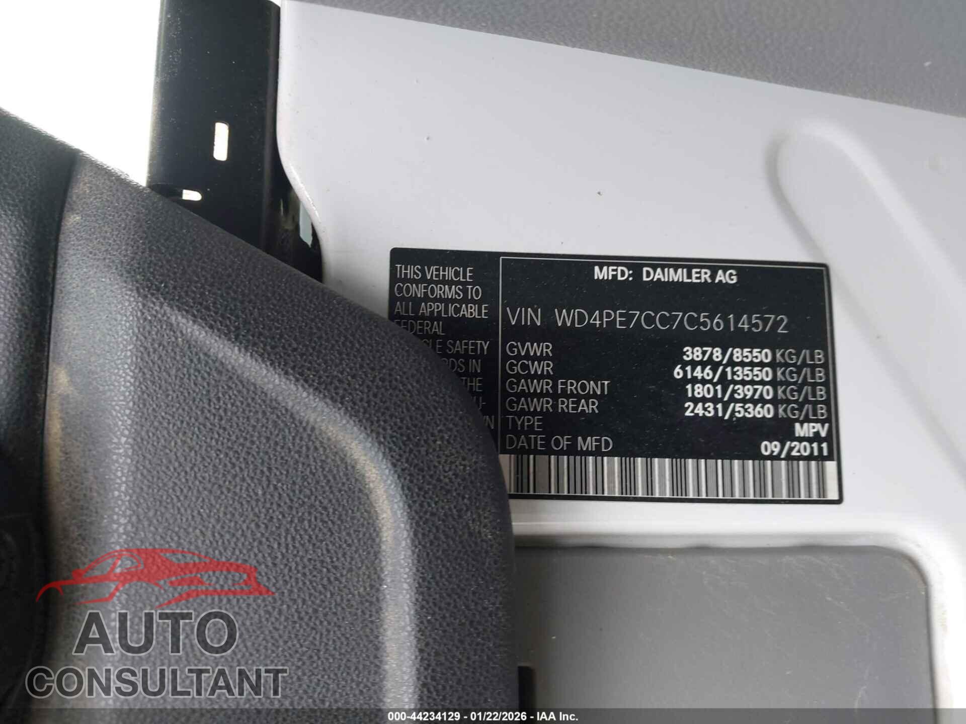MERCEDES-BENZ SPRINTER 2500 2012 - WD4PE7CC7C5614572
